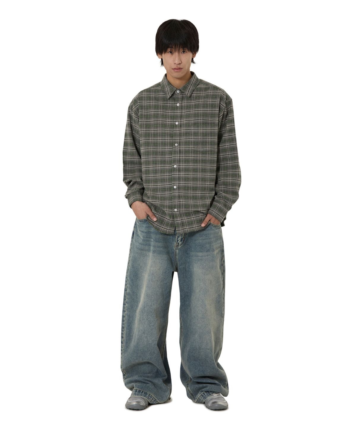 오픈야드(오와이)(OPENYARD(OY)) HEAVY CHECK SHIRT - GREY
