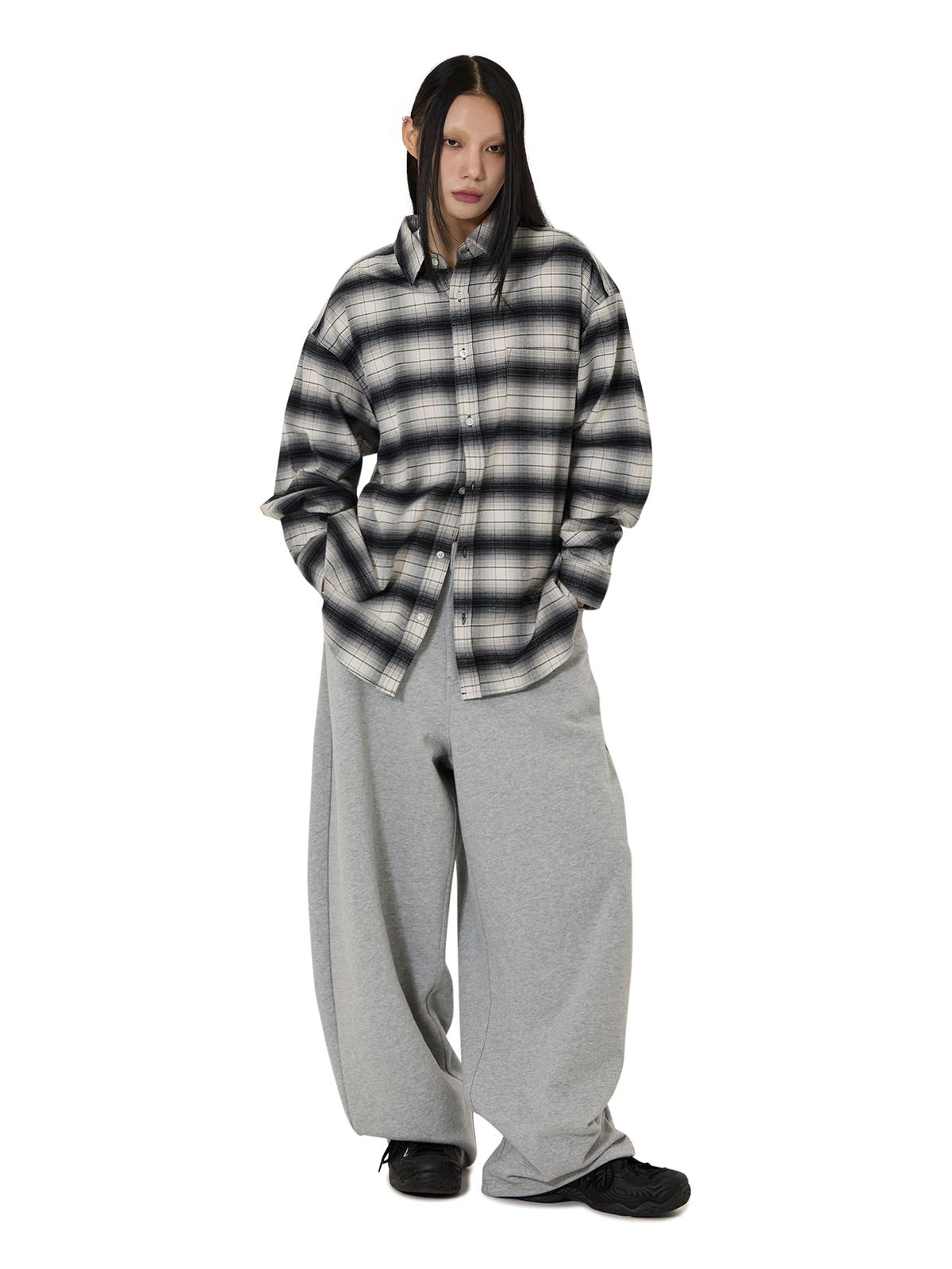 오픈야드(오와이)(OPENYARD(OY)) SHADE CHECK SHIRT - BLACK