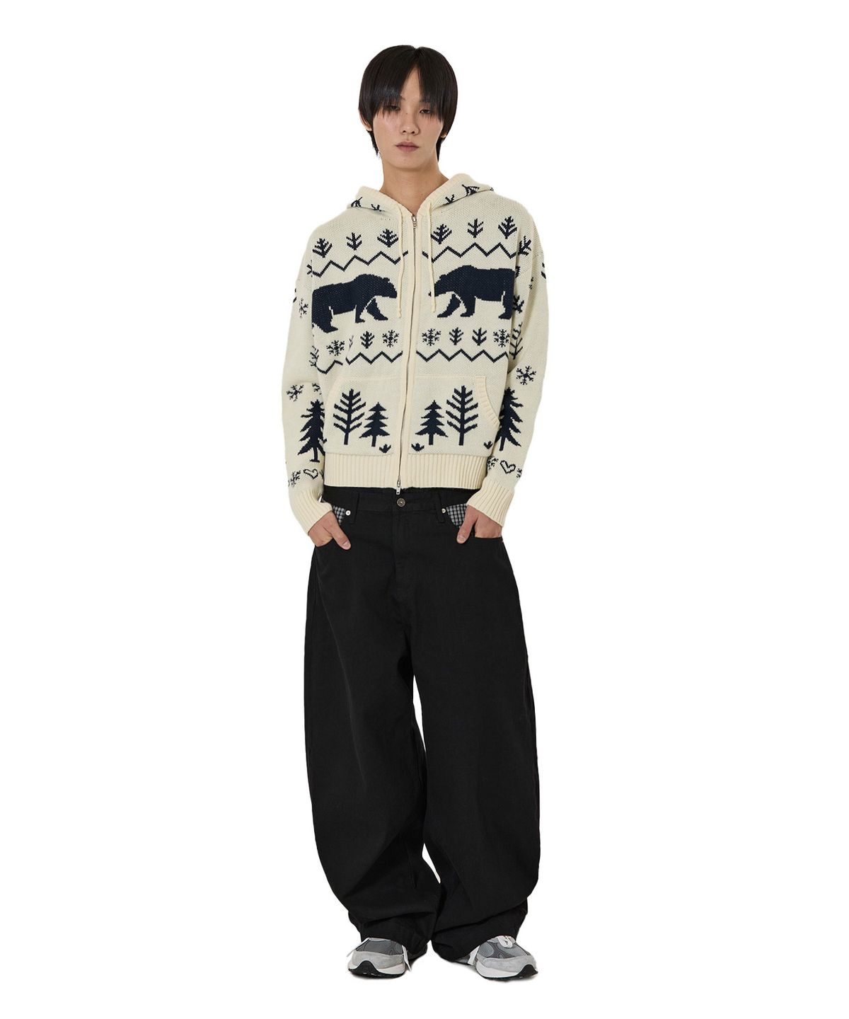 오픈야드(오와이)(OPENYARD(OY)) POLAR BEAR KNIT HOODIE ZIP UP - IVORY
