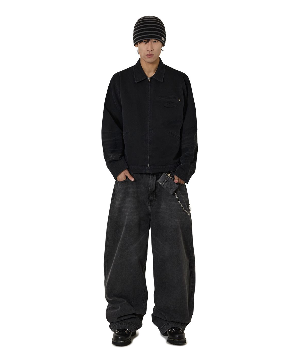 오픈야드(오와이)(OPENYARD(OY)) WASHED PATCH WORK JACKET - BLACK