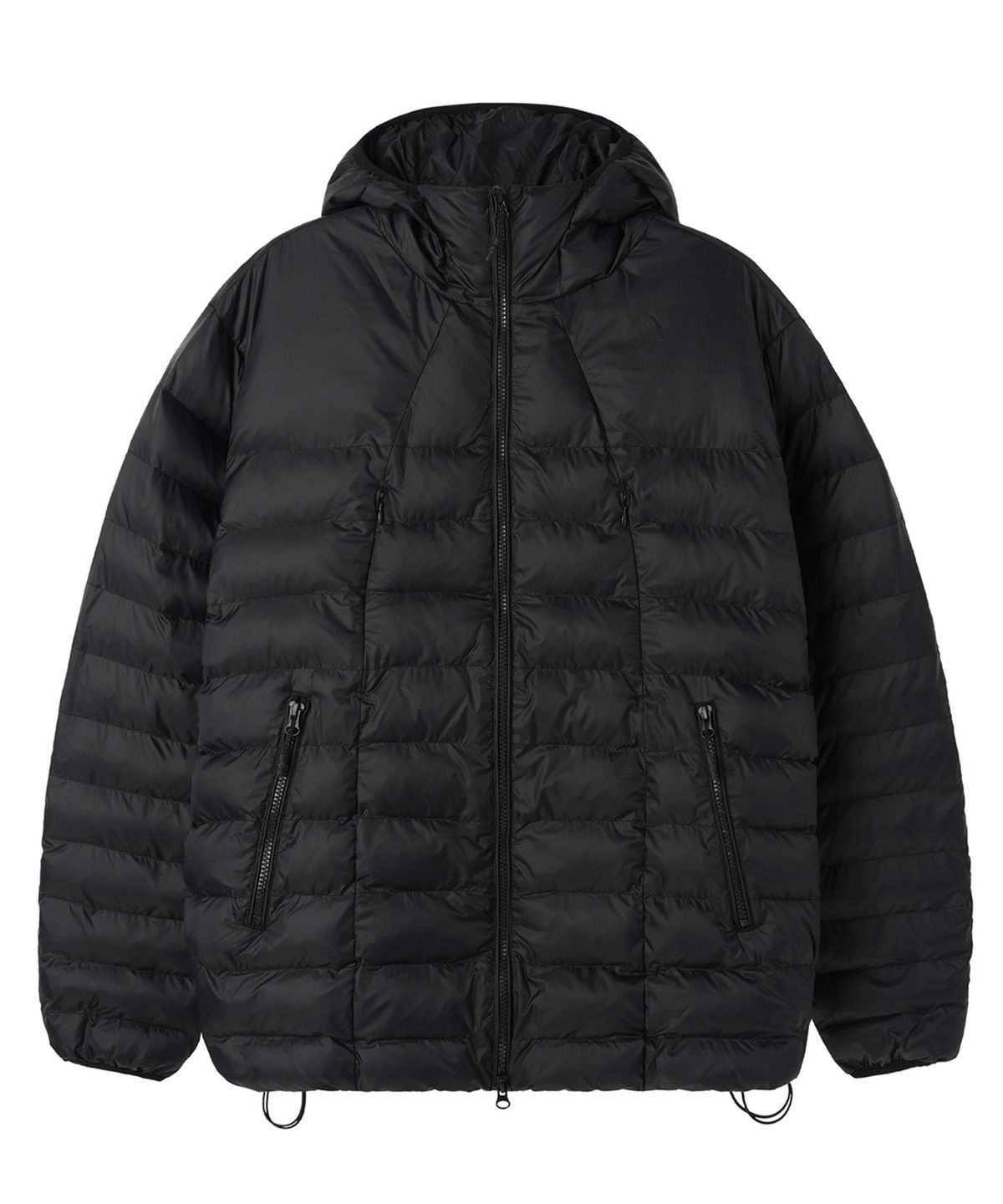 오픈야드(오와이)(OPENYARD(OY)) CURVED ZIPPER LIGHTWEIGHT PUFFER JACKET - BLACK