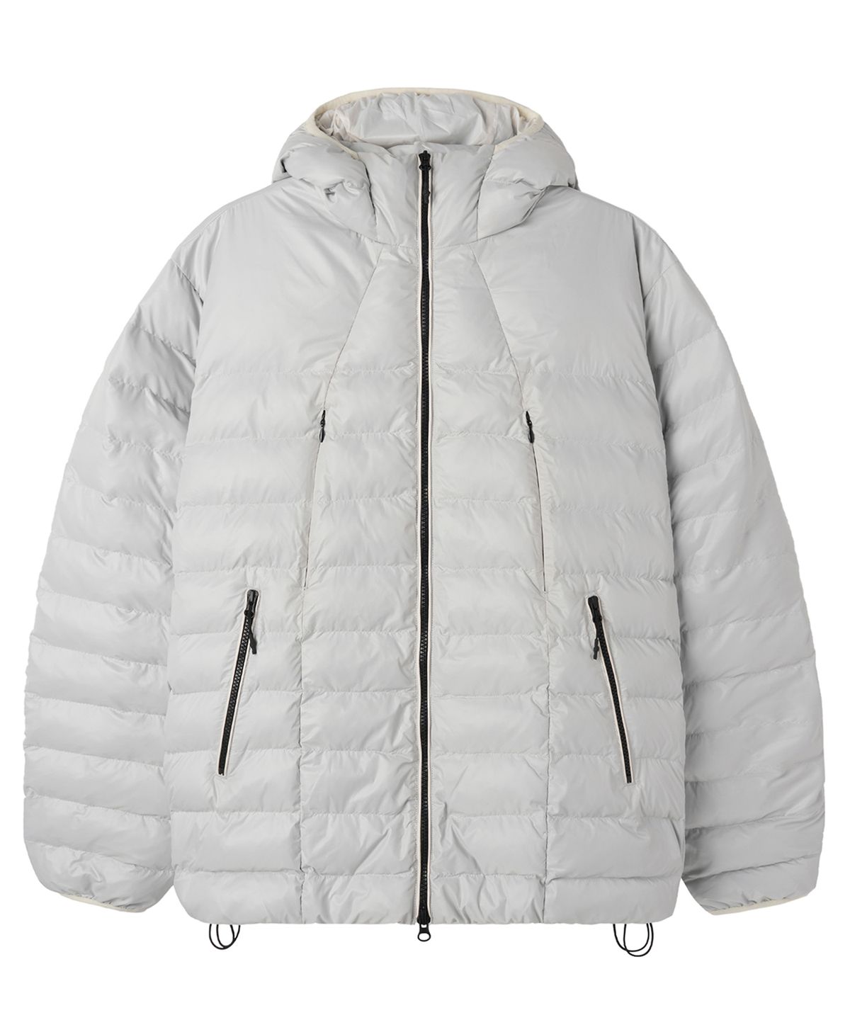 오픈야드(오와이)(OPENYARD(OY)) CURVED ZIPPER LIGHTWEIGHT PUFFER JACKET - GLOSSY LIGHT GREY