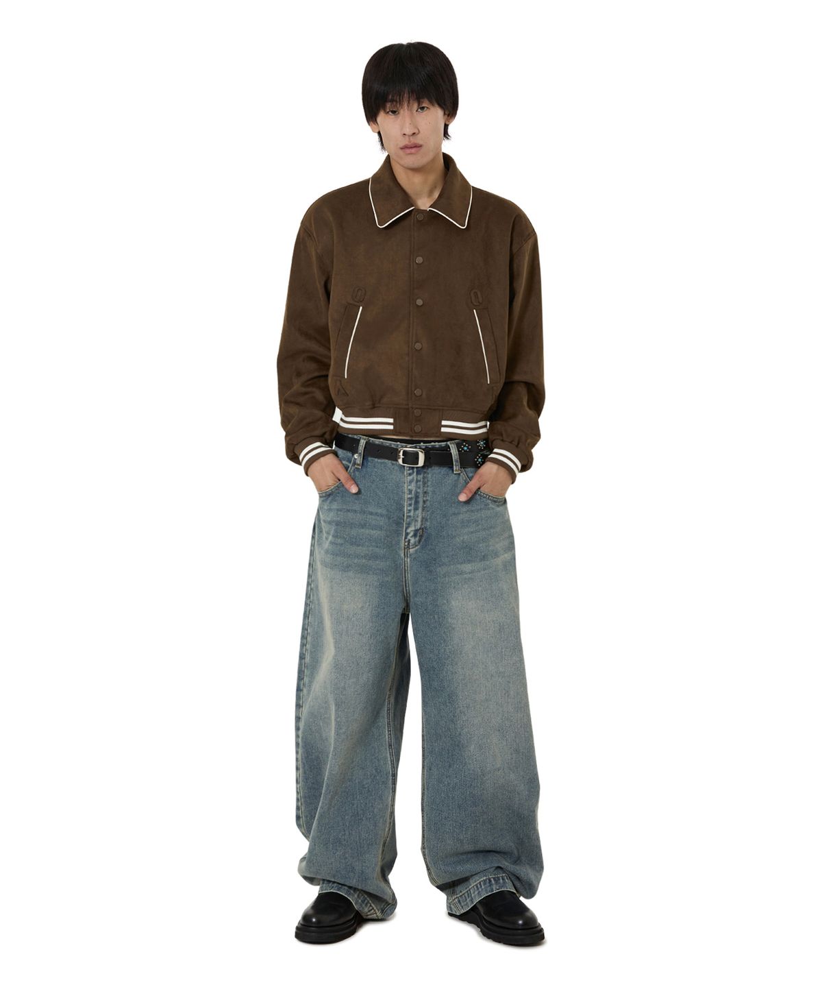 오픈야드(오와이)(OPENYARD(OY)) FAUX SUEDE CROP JACKET - BROWN