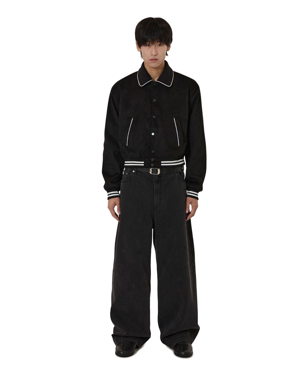 오픈야드(오와이)(OPENYARD(OY)) FAUX SUEDE CROP JACKET - BLACK