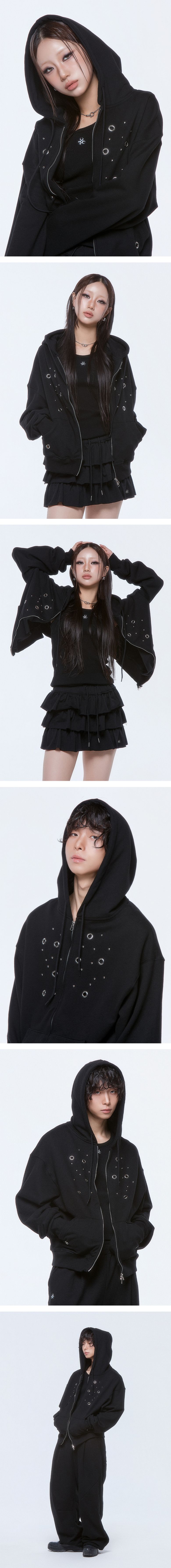 MUSINSA | DAUSPICE DUC) Eyelet Stud Hoodie Zip-up Black