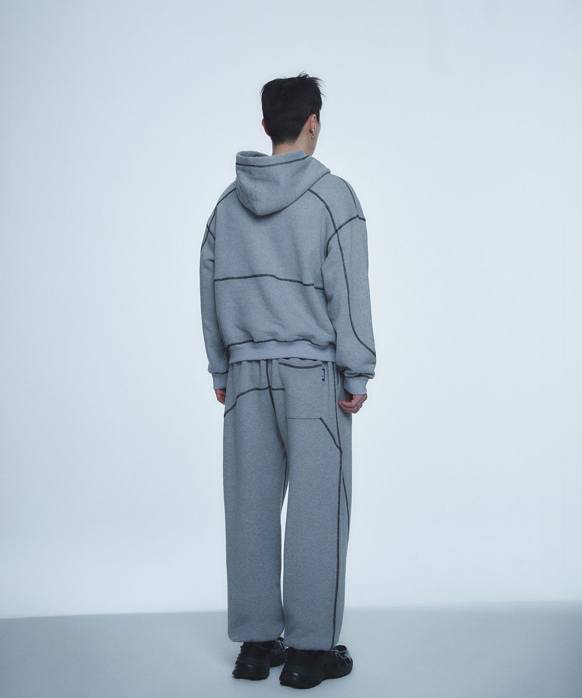 현피트(HYUNFIT) COVERSTITCH LINE HOODIE-[GRAY]