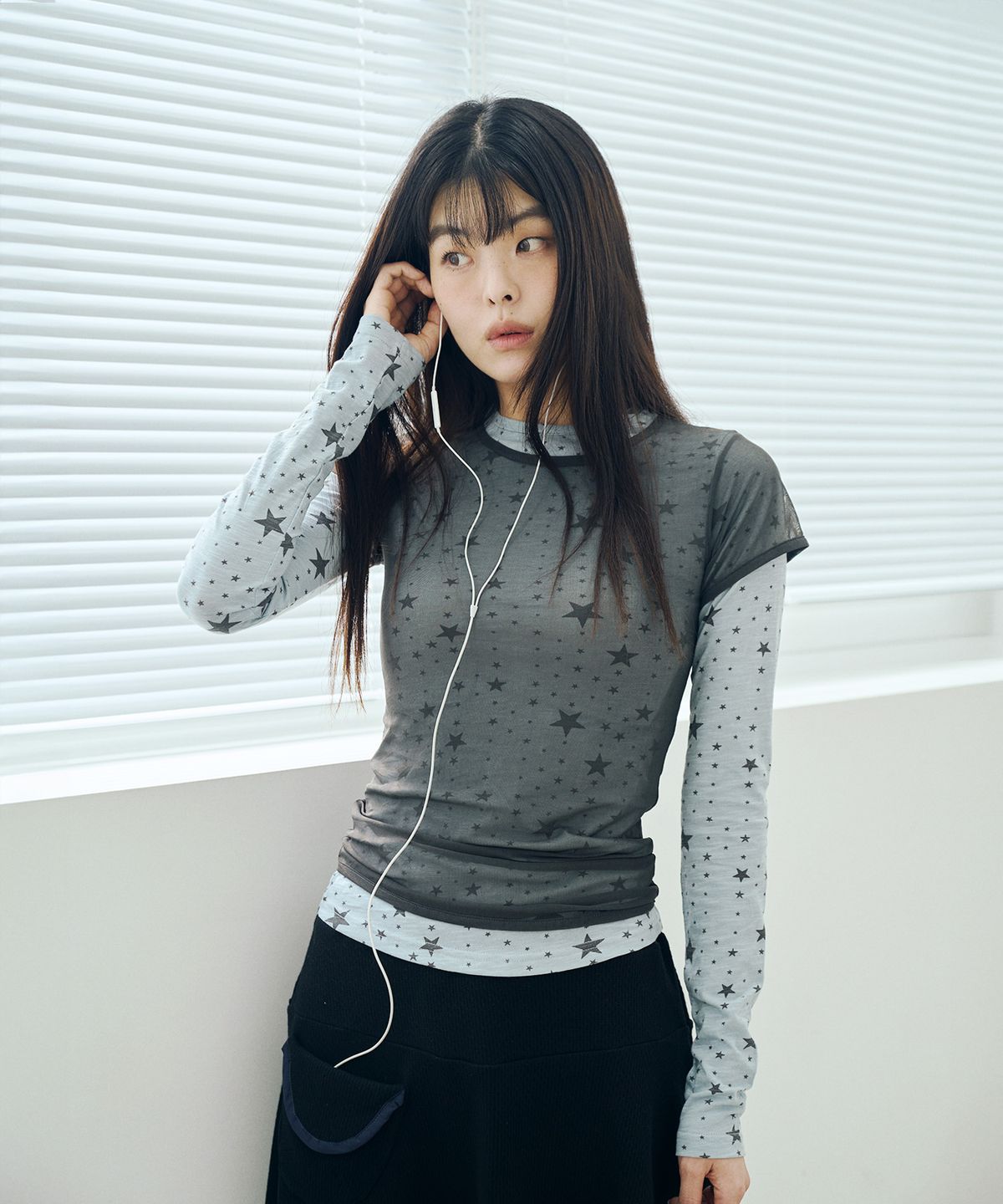 미헤브(MIHEV) 스타 레이어드 롱슬리브 세트 스카이블루 그레이