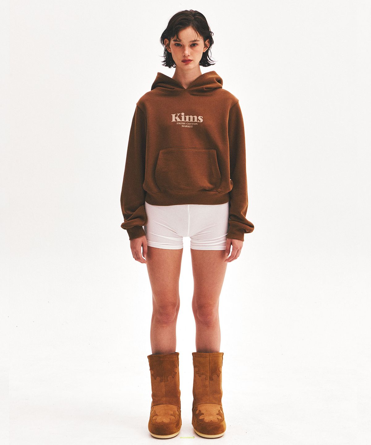 킴스 프레시 코튼 마켓(KIMS FRESH COTTON MARKET) (Unisex) Kims Bam Logo Hoodie Brown