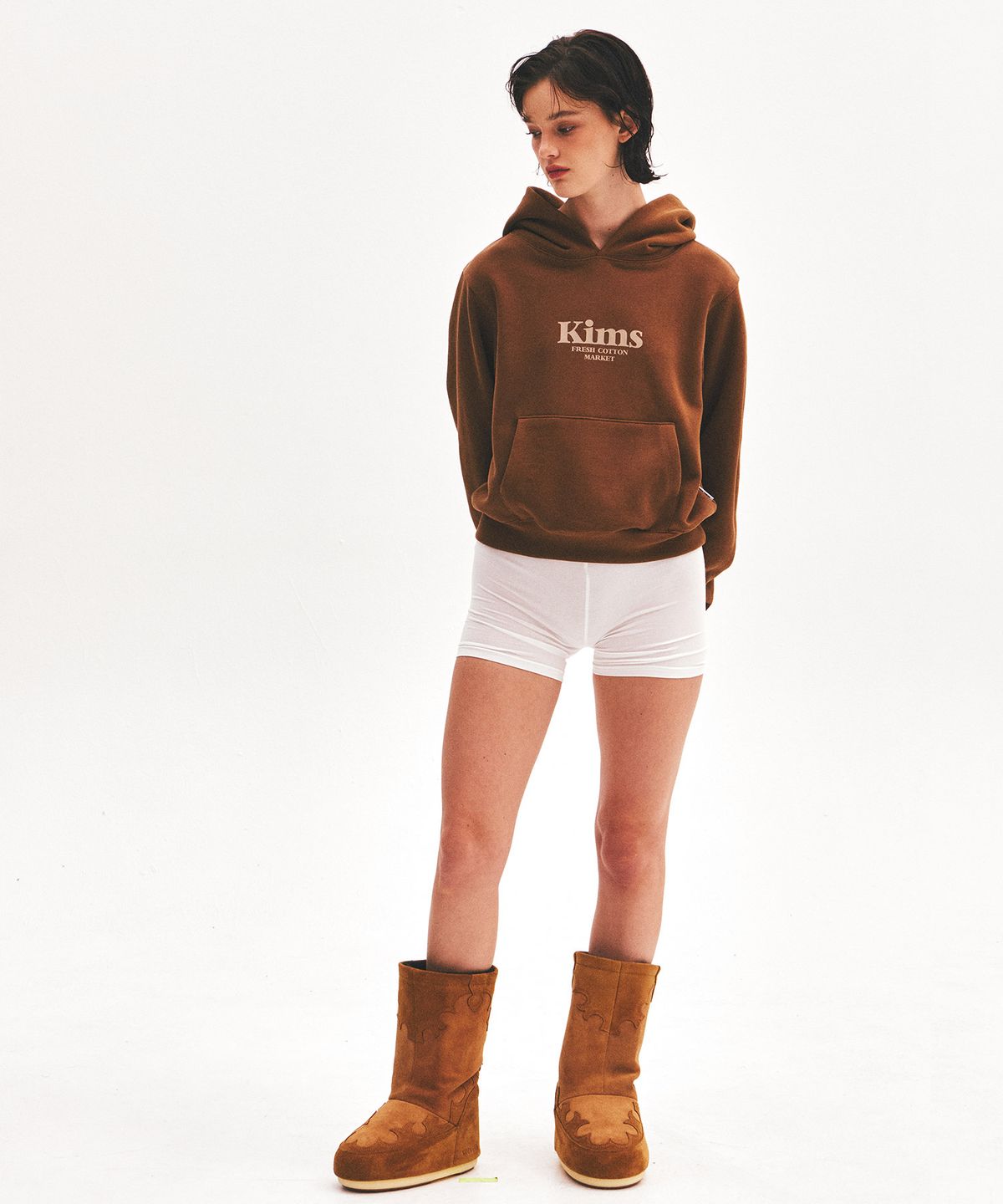 킴스 프레시 코튼 마켓(KIMS FRESH COTTON MARKET) (Unisex) Kims Bam Logo Hoodie Brown