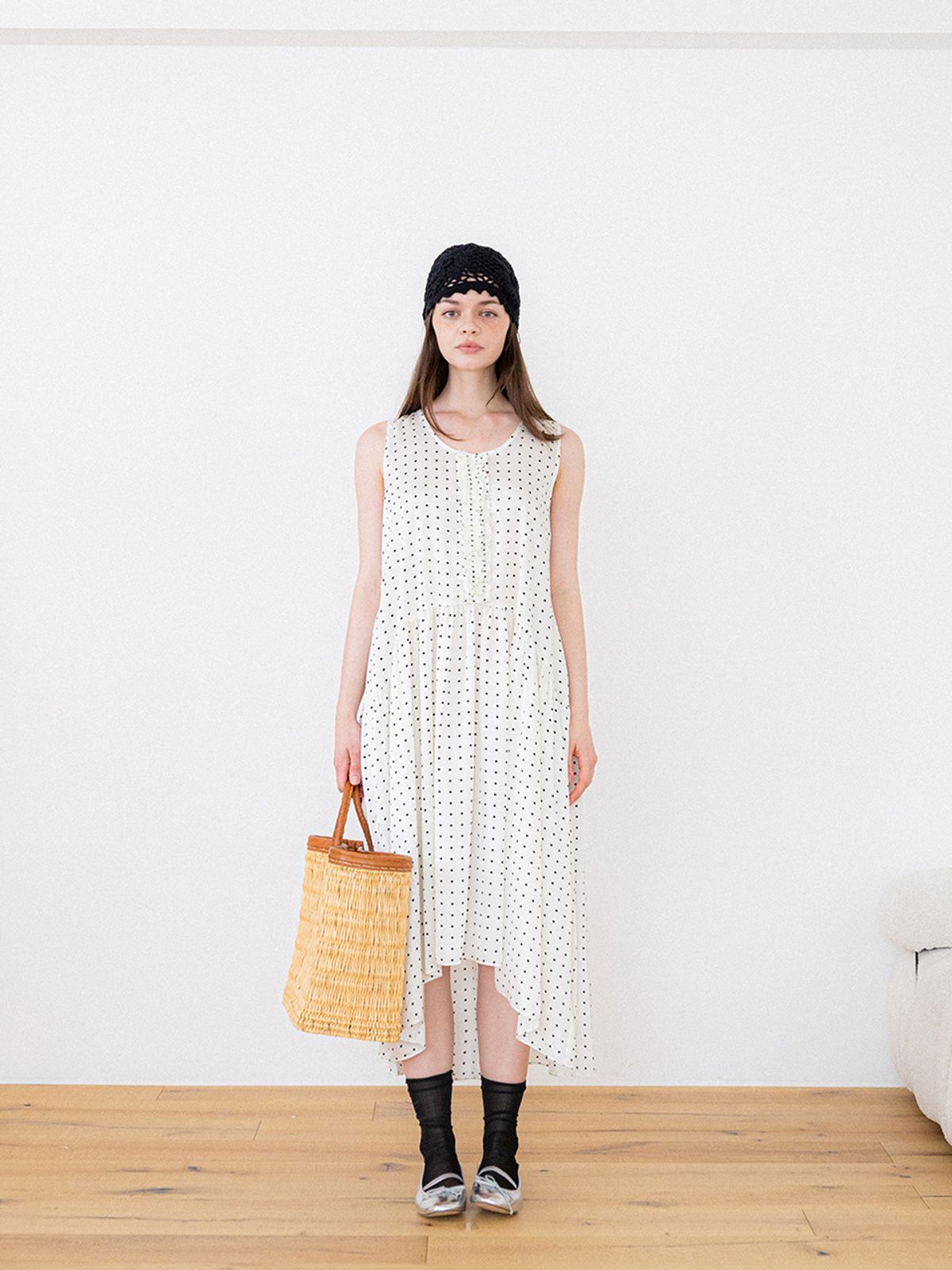 소르디(SORDI) Dot Frill Dress_cream