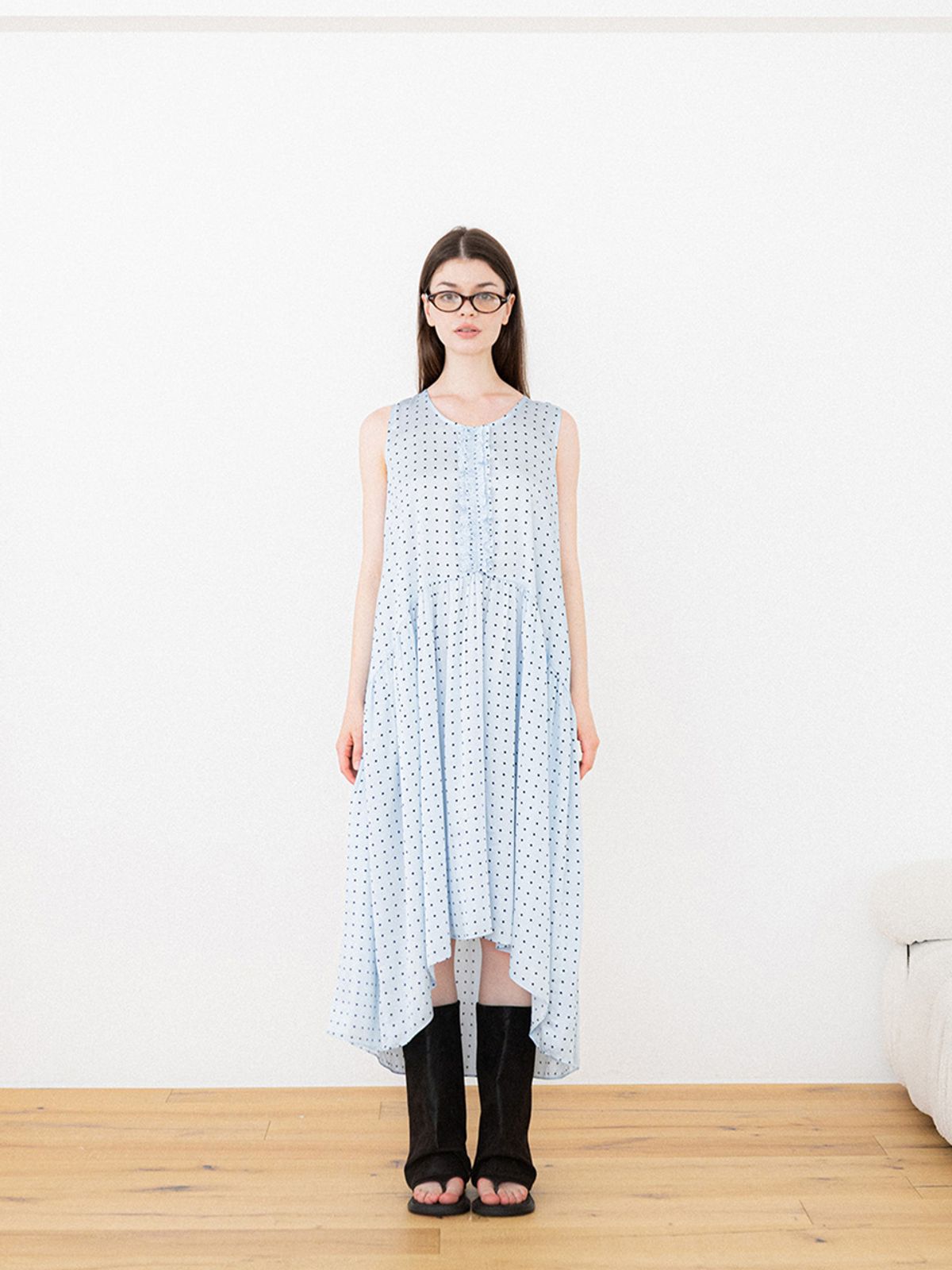 소르디(SORDI) Dot Frill Dress_sky-blue