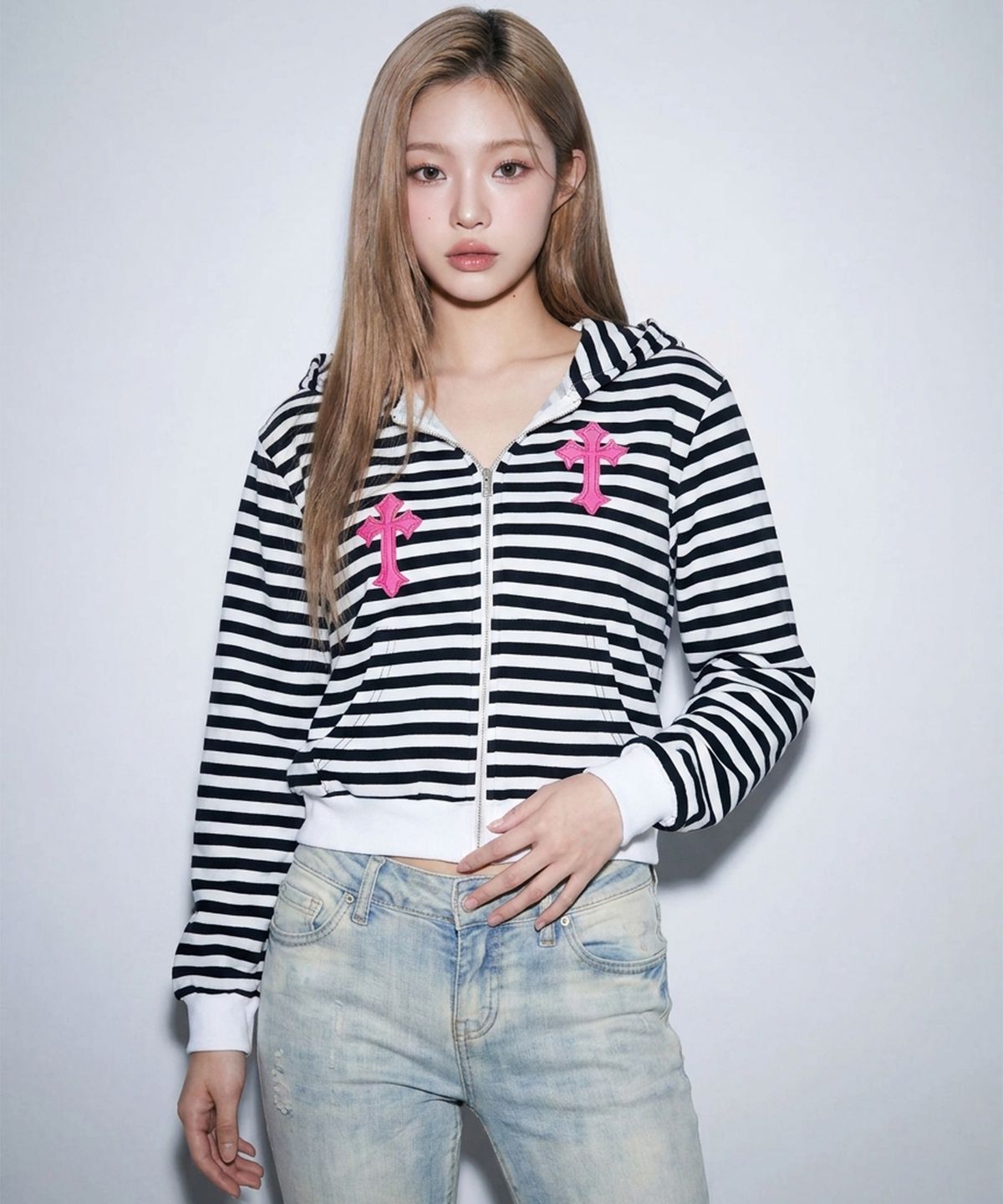 본슬리피(BORN SLIPPY) Twin Cross Kitty Hood Zip-up (Black)