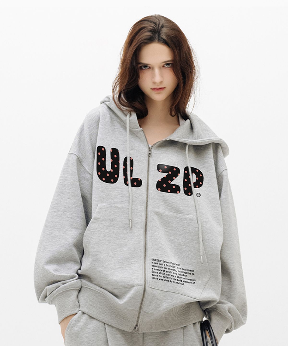 유라이프지(ULIFEZIP) 도트하프 우먼 2WAY 오버핏 후드집업 4 Color [ULZH_6006]