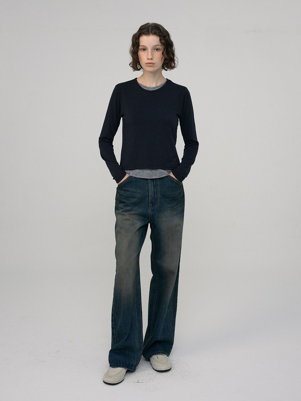 헌치(HUNCH) Tint Washing Curved Denim Pants