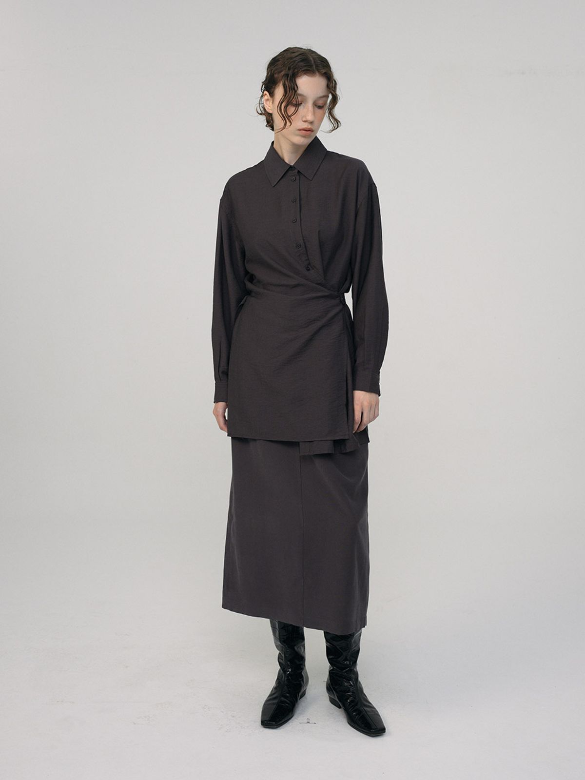 헌치(HUNCH) Wrap Shirt Onepiece (2color)