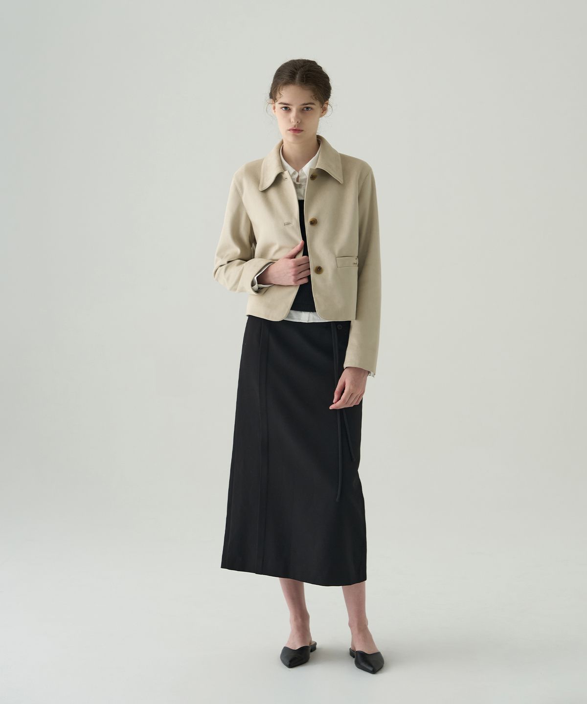 드로우핏 우먼(DRAWFIT WOMEN) 티노 보우 스웨이드 숏 자켓 [ASH CREAM]