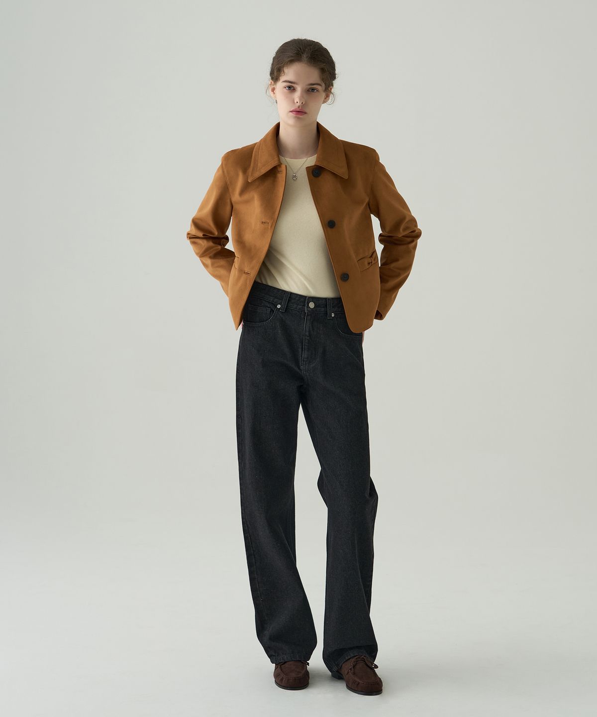 드로우핏 우먼(DRAWFIT WOMEN) 티노 보우 스웨이드 숏 자켓 [ASH CREAM]