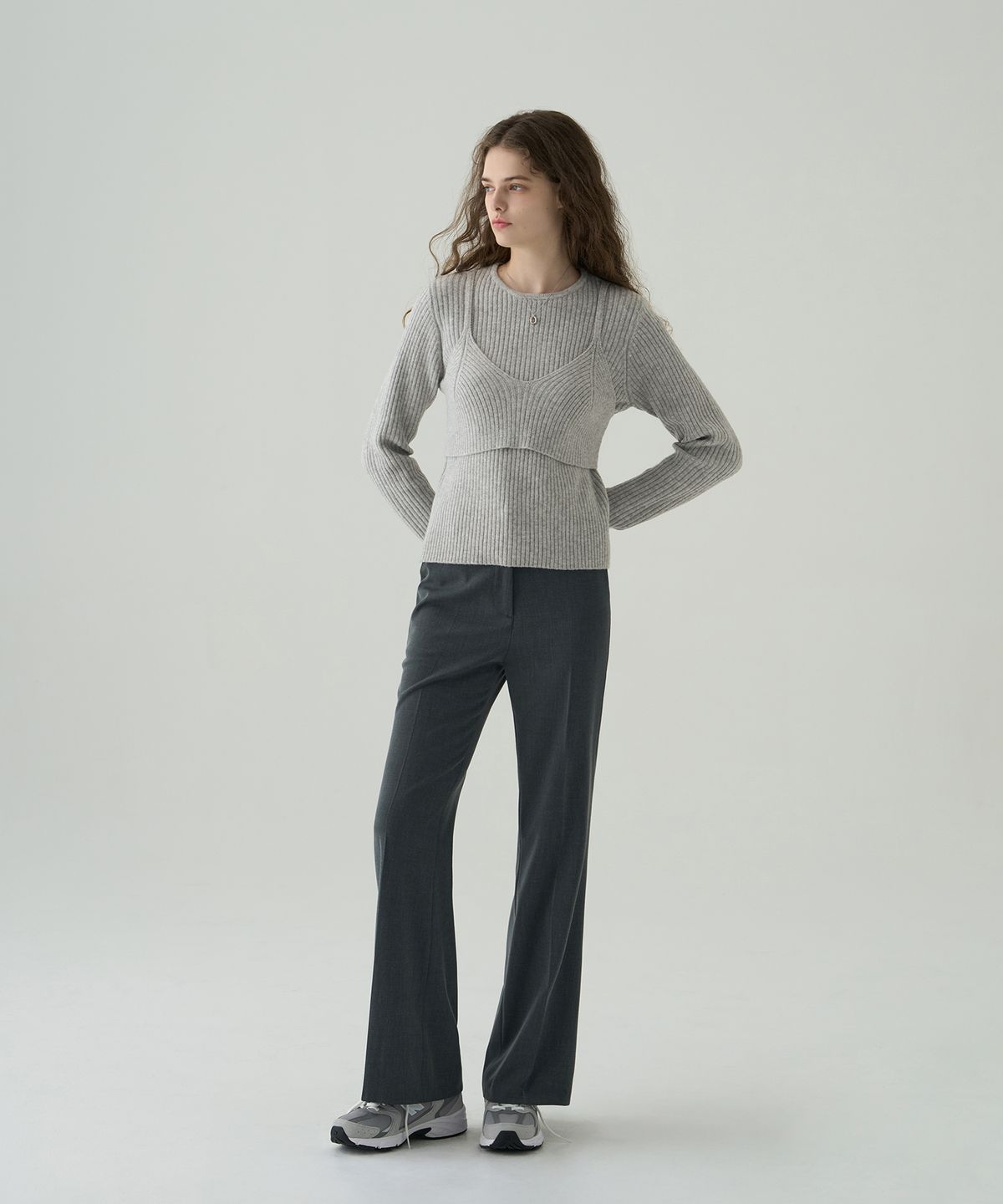 드로우핏 우먼(DRAWFIT WOMEN) 노티드 레이어드 뷔스티에 니트 [BROWN]