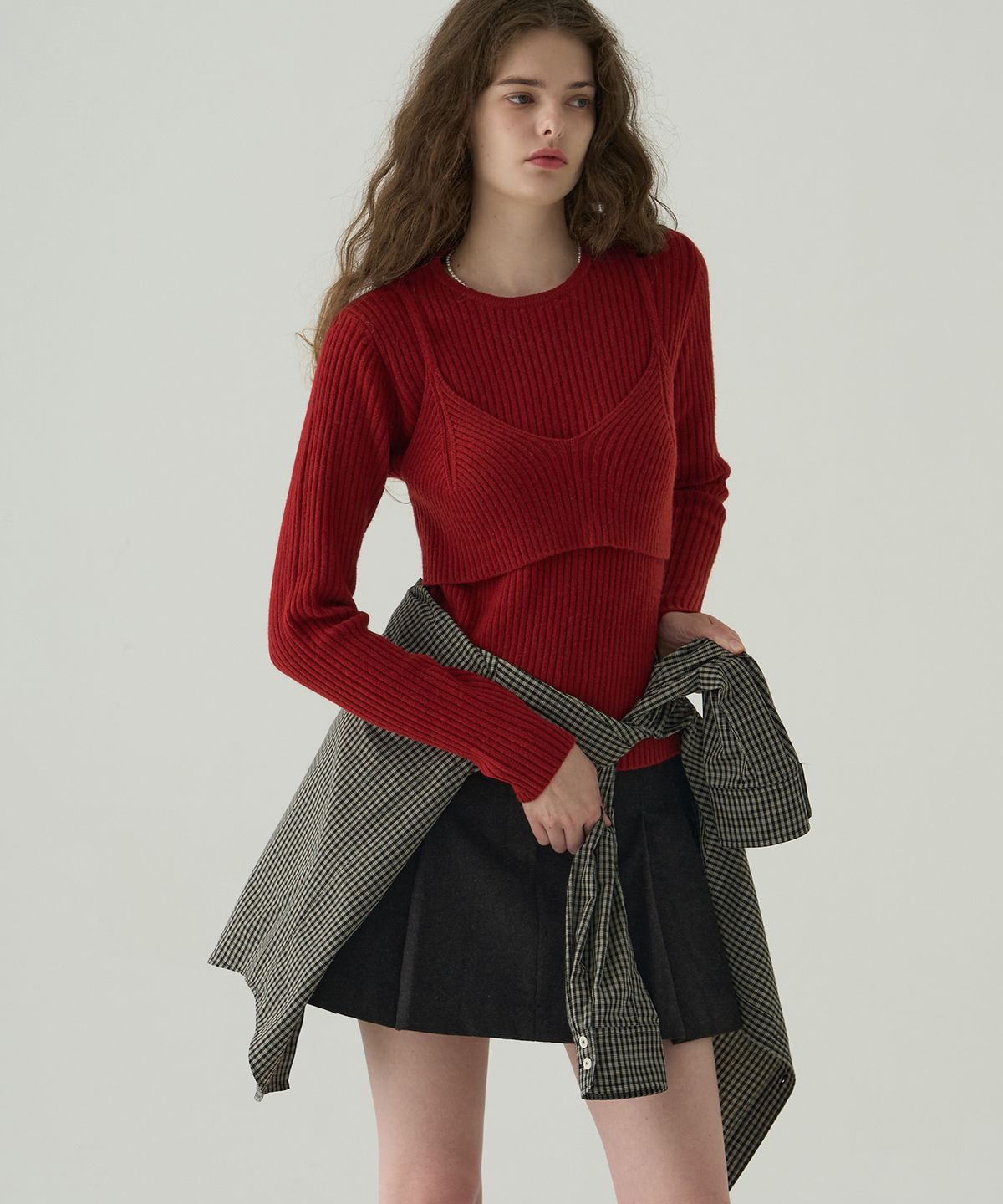 드로우핏 우먼(DRAWFIT WOMEN) 노티드 레이어드 뷔스티에 니트 [BLACK]