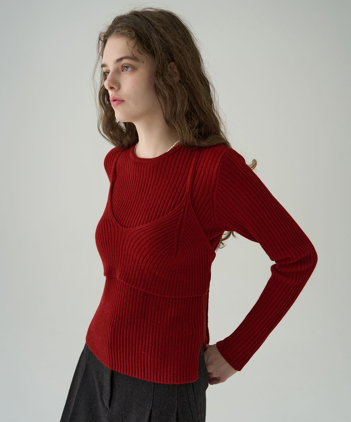 드로우핏 우먼(DRAWFIT WOMEN) 노티드 레이어드 뷔스티에 니트 [BLACK]