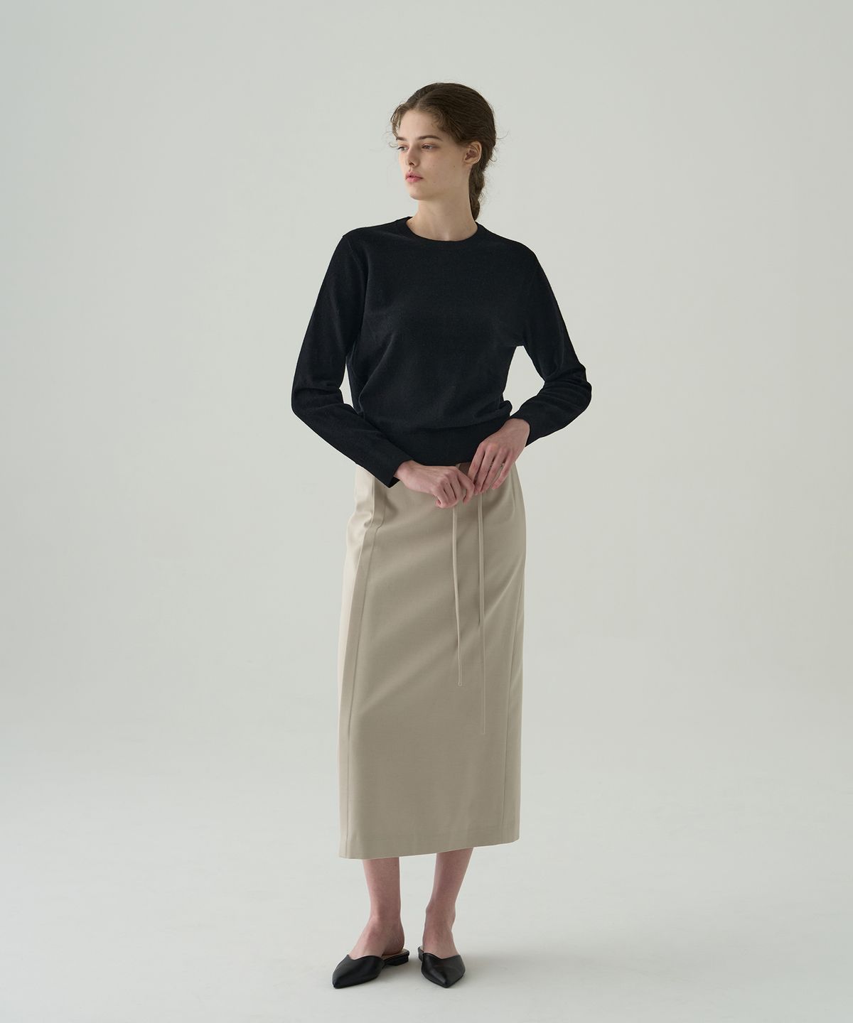 드로우핏 우먼(DRAWFIT WOMEN) 소프티 캐시 울 블렌디드 라운드넥 니트 [M.GREY]