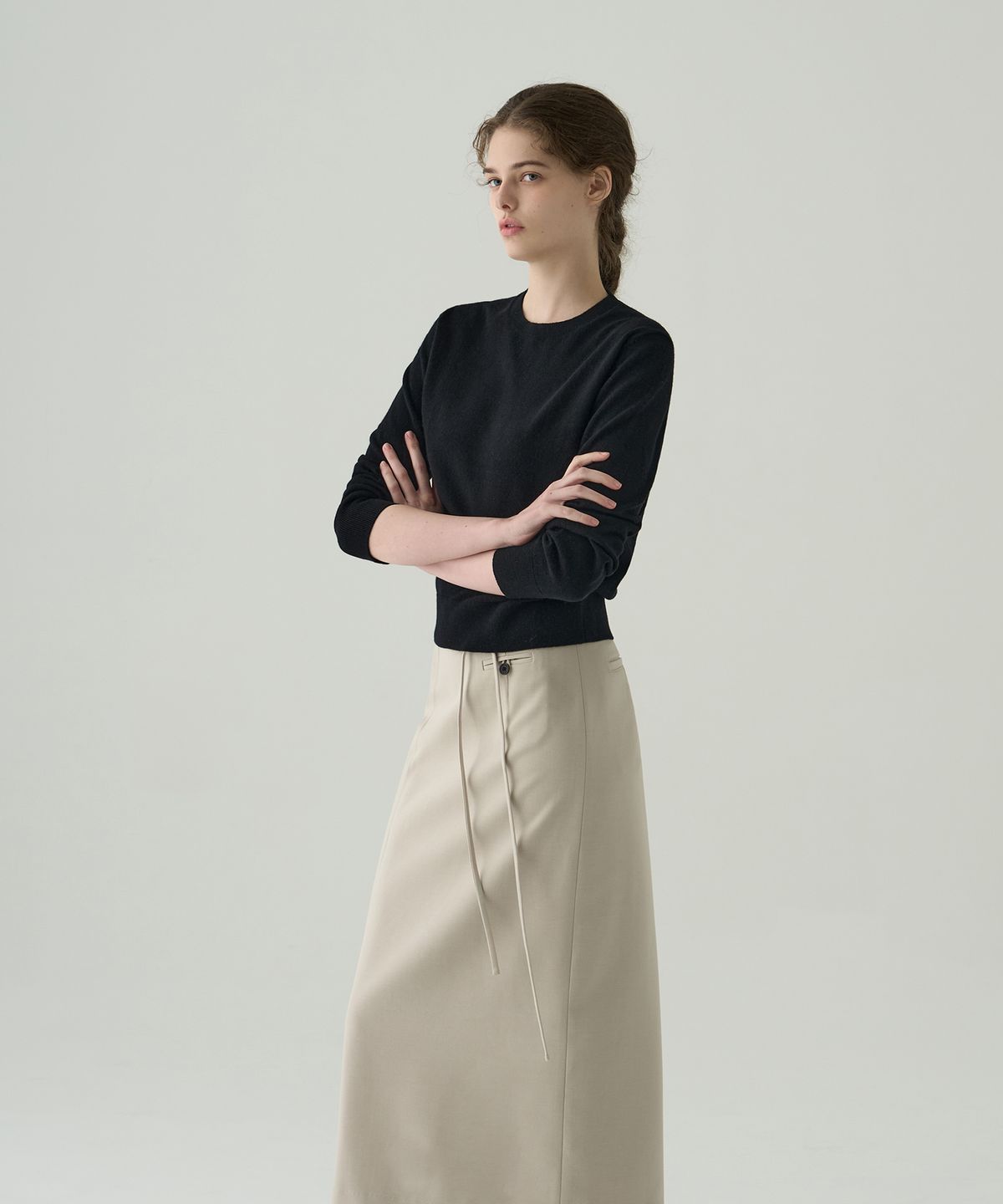 드로우핏 우먼(DRAWFIT WOMEN) 소프티 캐시 울 블렌디드 라운드넥 니트 [M.GREY]