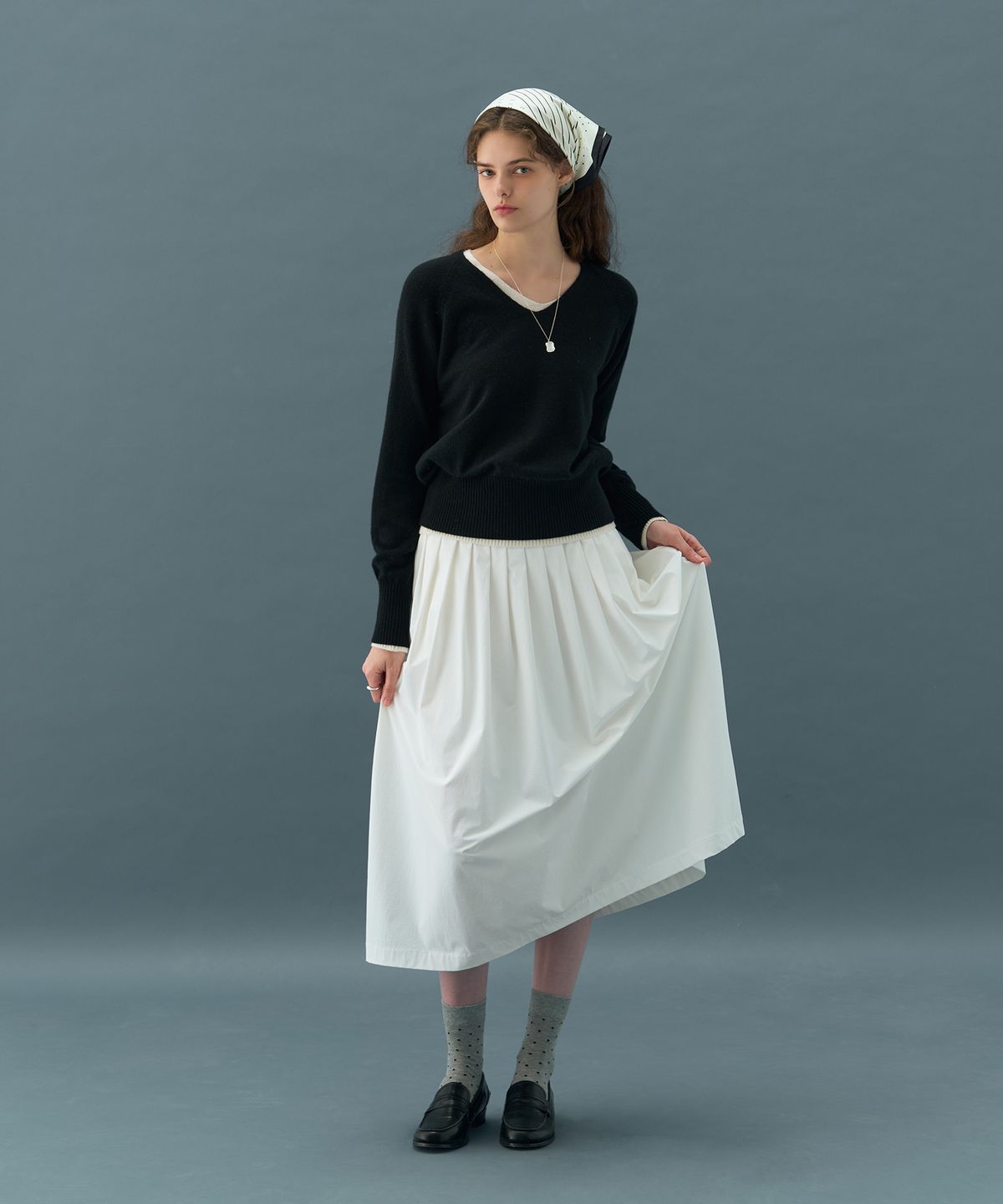 드로우핏 우먼(DRAWFIT WOMEN) 소프티 캐시 울 블렌디드 브이넥 니트 [BLACK]