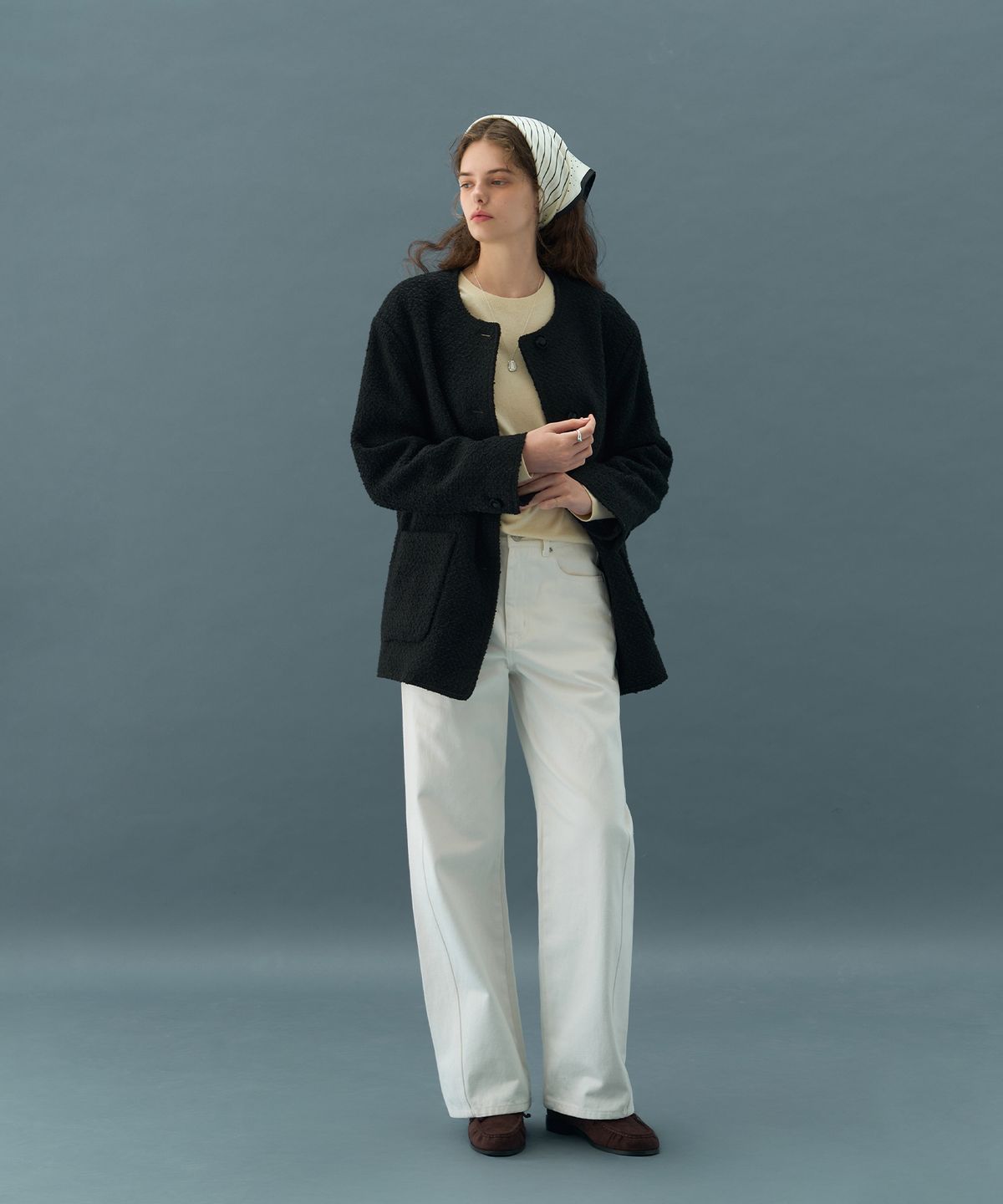드로우핏 우먼(DRAWFIT WOMEN) 커브드 와이드 핏 데님 팬츠 [WHITE]