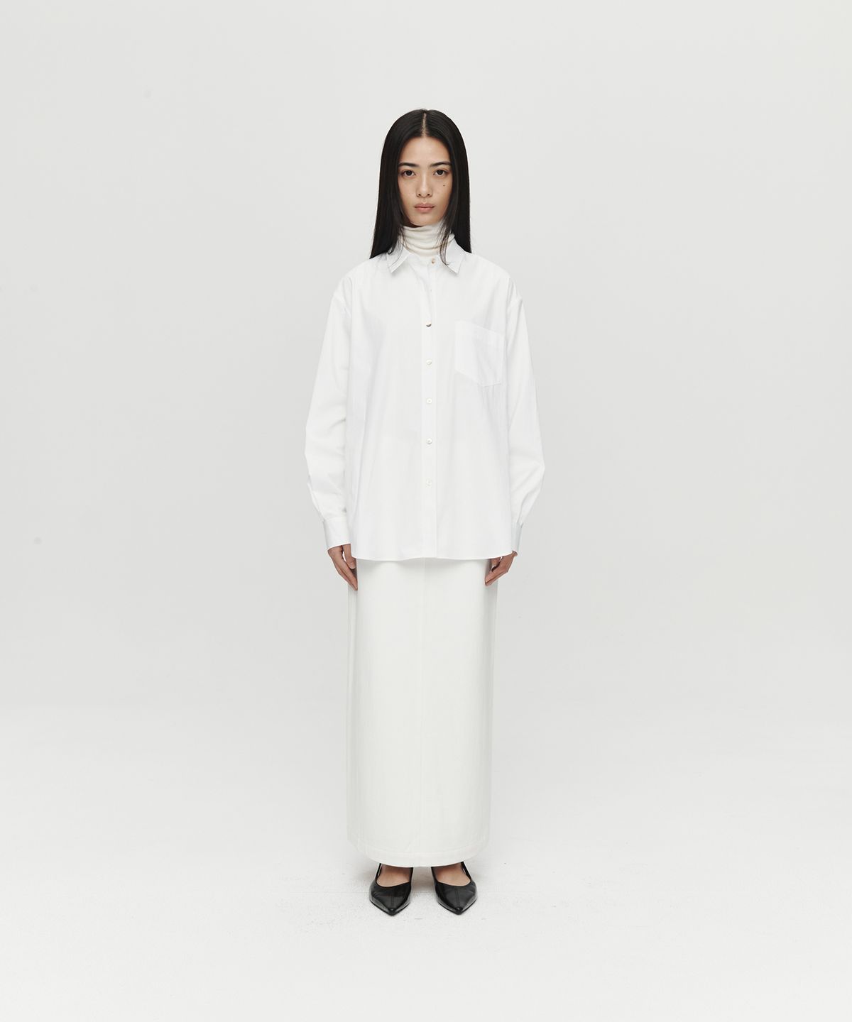호이테(HEUTE) REFINED STRAIGHT TWILL SKIRT (OFF WHITE)