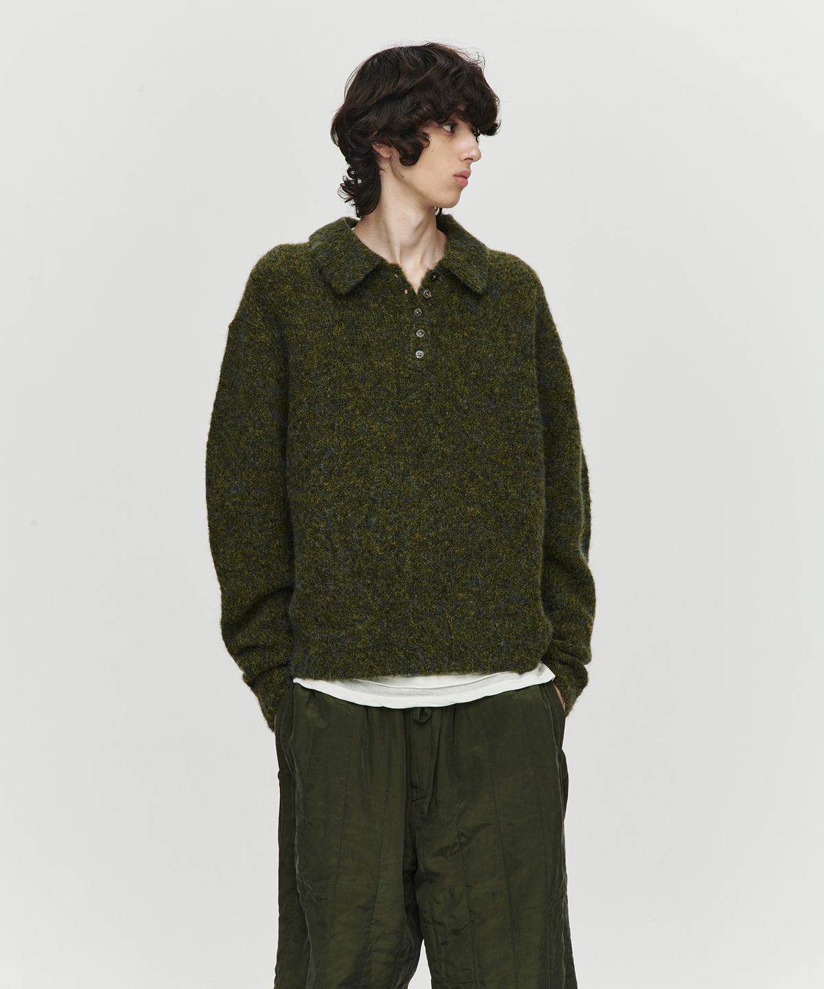 호이테(HEUTE) HET MOHAIR POLO KNIT (KHAKI)