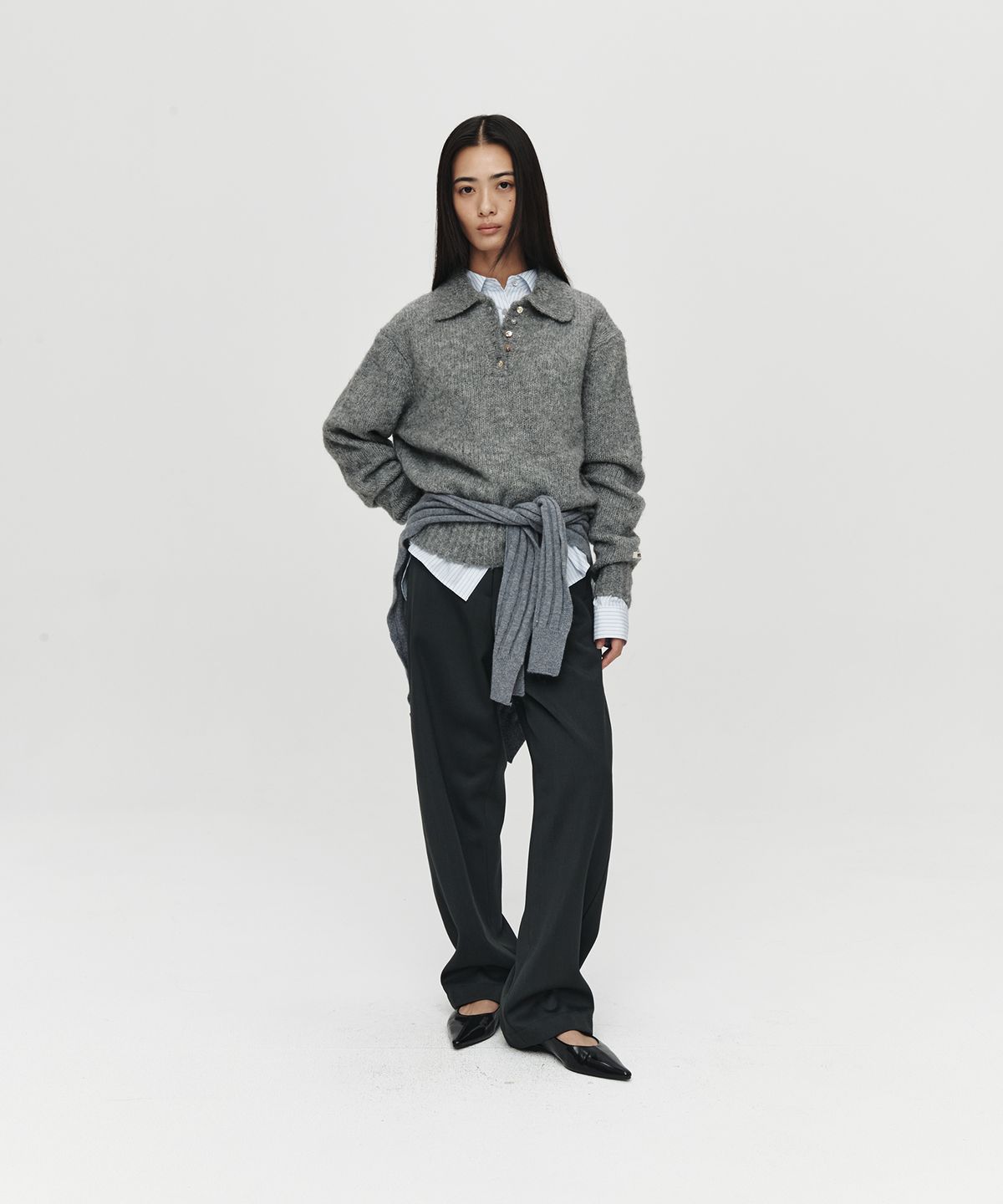 호이테(HEUTE) HET MOHAIR POLO KNIT (CHARCOAL)