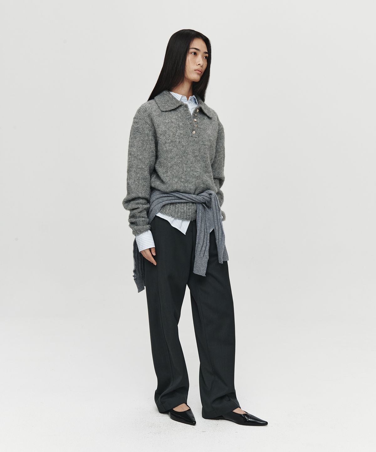 호이테(HEUTE) HET MOHAIR POLO KNIT (CHARCOAL)