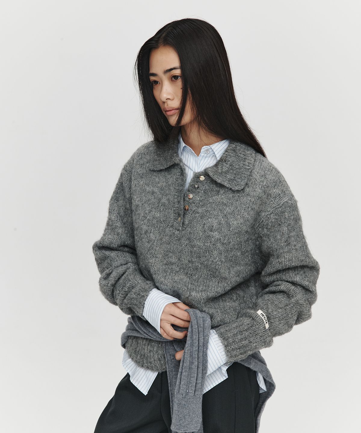 호이테(HEUTE) HET MOHAIR POLO KNIT (CHARCOAL)