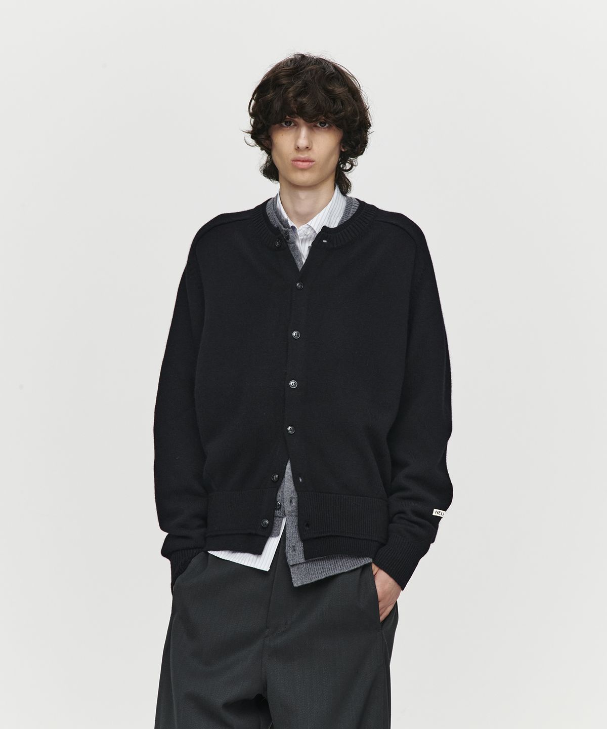 호이테(HEUTE) DOUBLE RIB CROP KNIT CARDIGAN (BLACK)