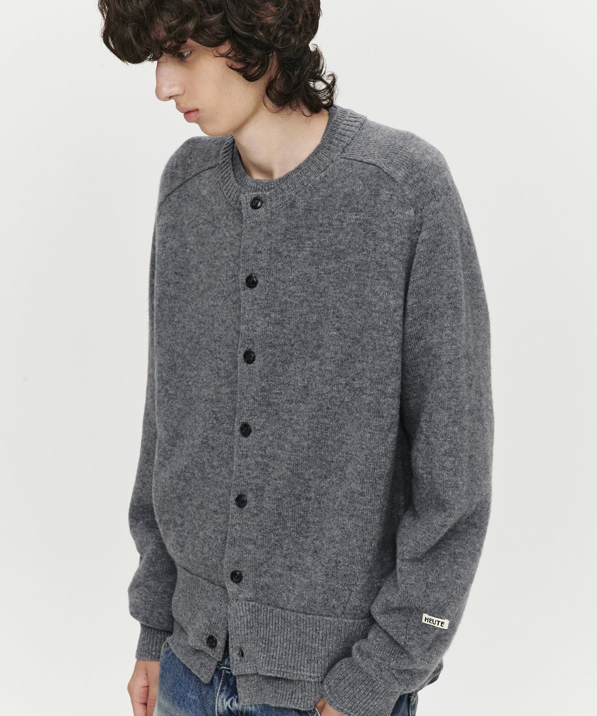 호이테(HEUTE) DOUBLE RIB CROP KNIT CARDIGAN (CHARCOAL)