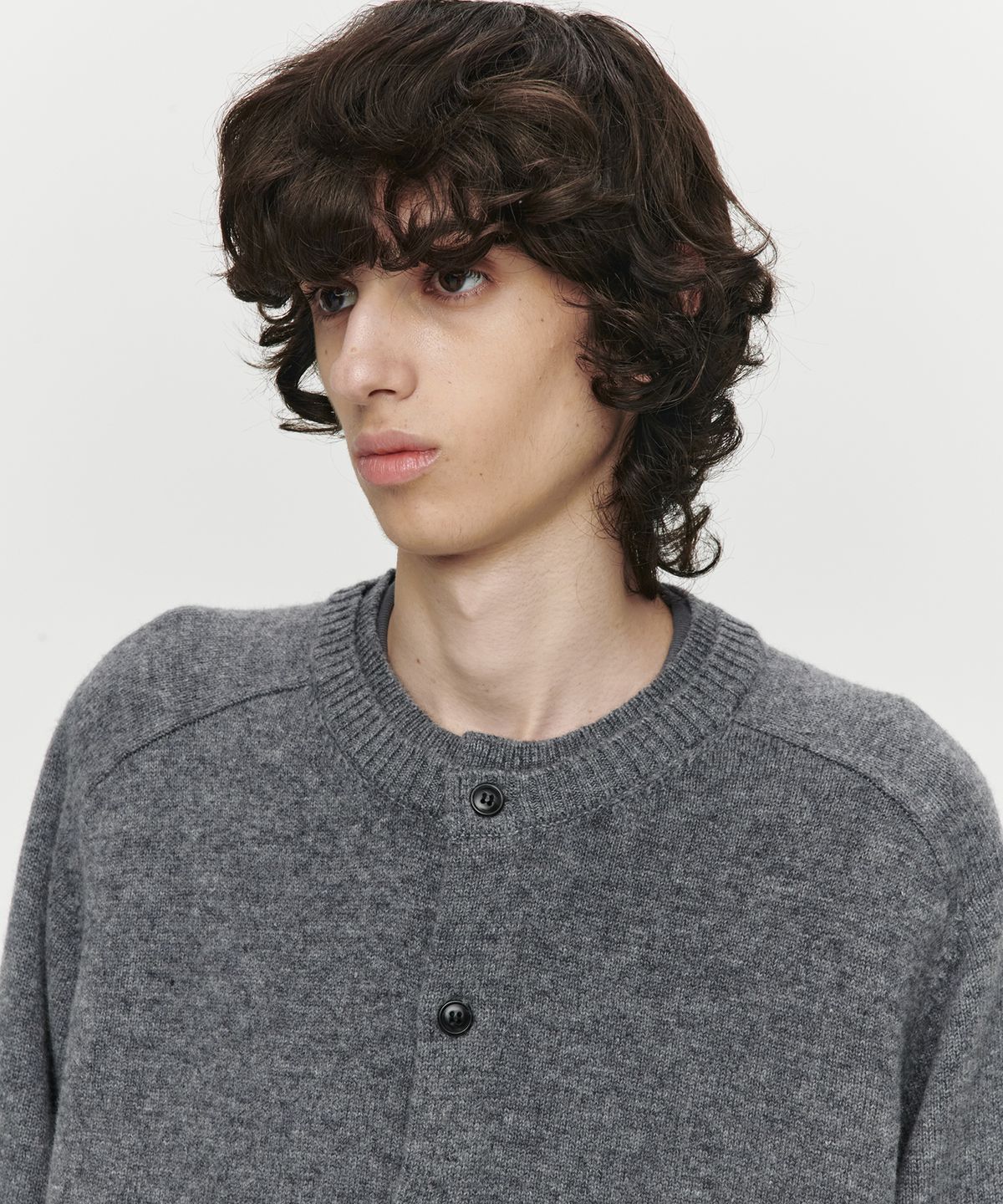 호이테(HEUTE) DOUBLE RIB CROP KNIT CARDIGAN (CHARCOAL)