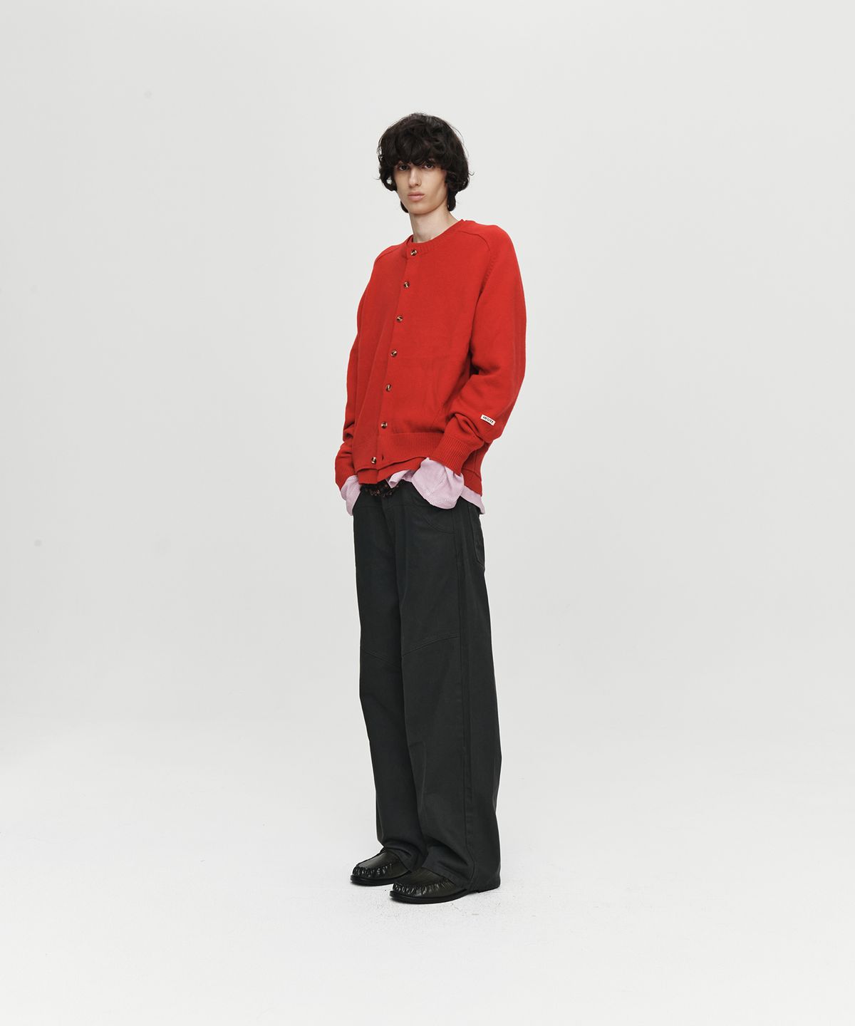 호이테(HEUTE) DOUBLE RIB CROP KNIT CARDIGAN (RED)