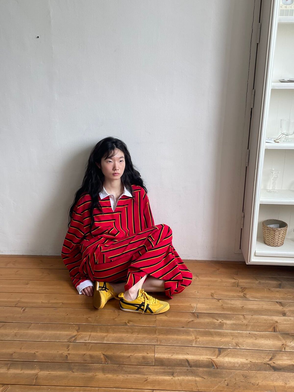 포샤(POSHA) 디지 스트라이프 셔츠 레드