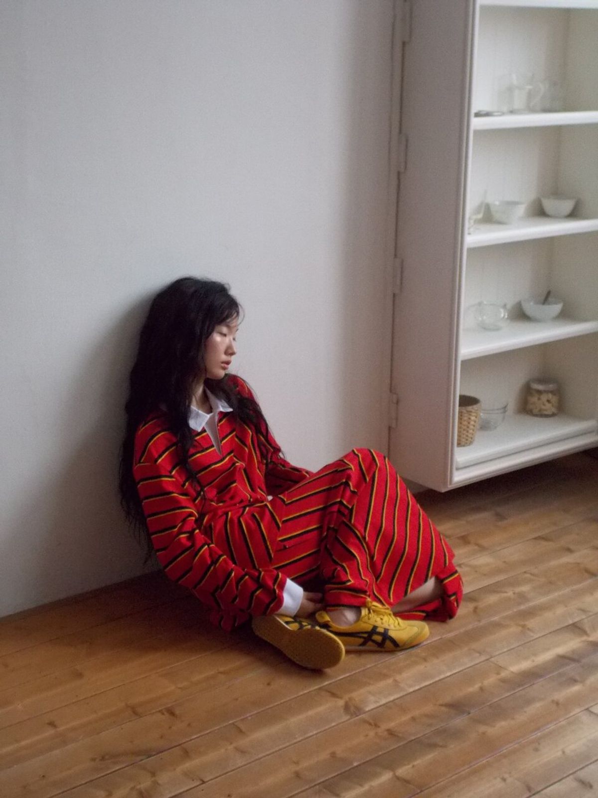 포샤(POSHA) 디지 스트라이프 셔츠 레드