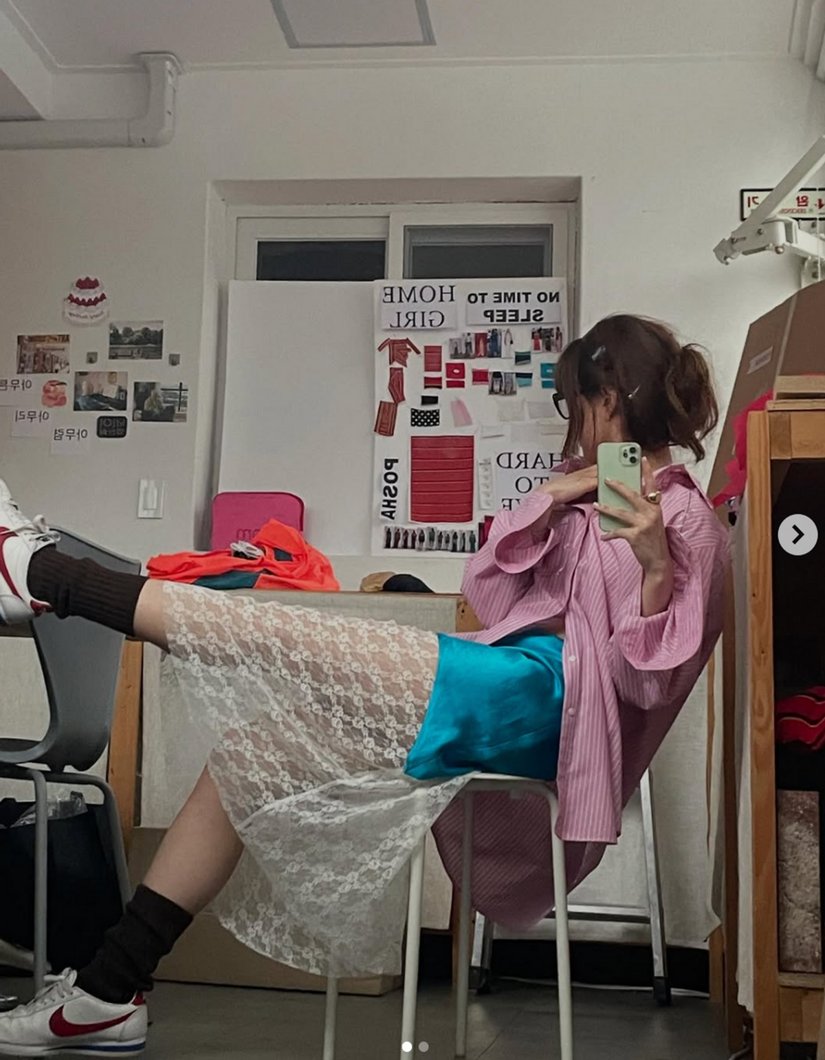 포샤(POSHA) 레이스 믹스 스커트 블루