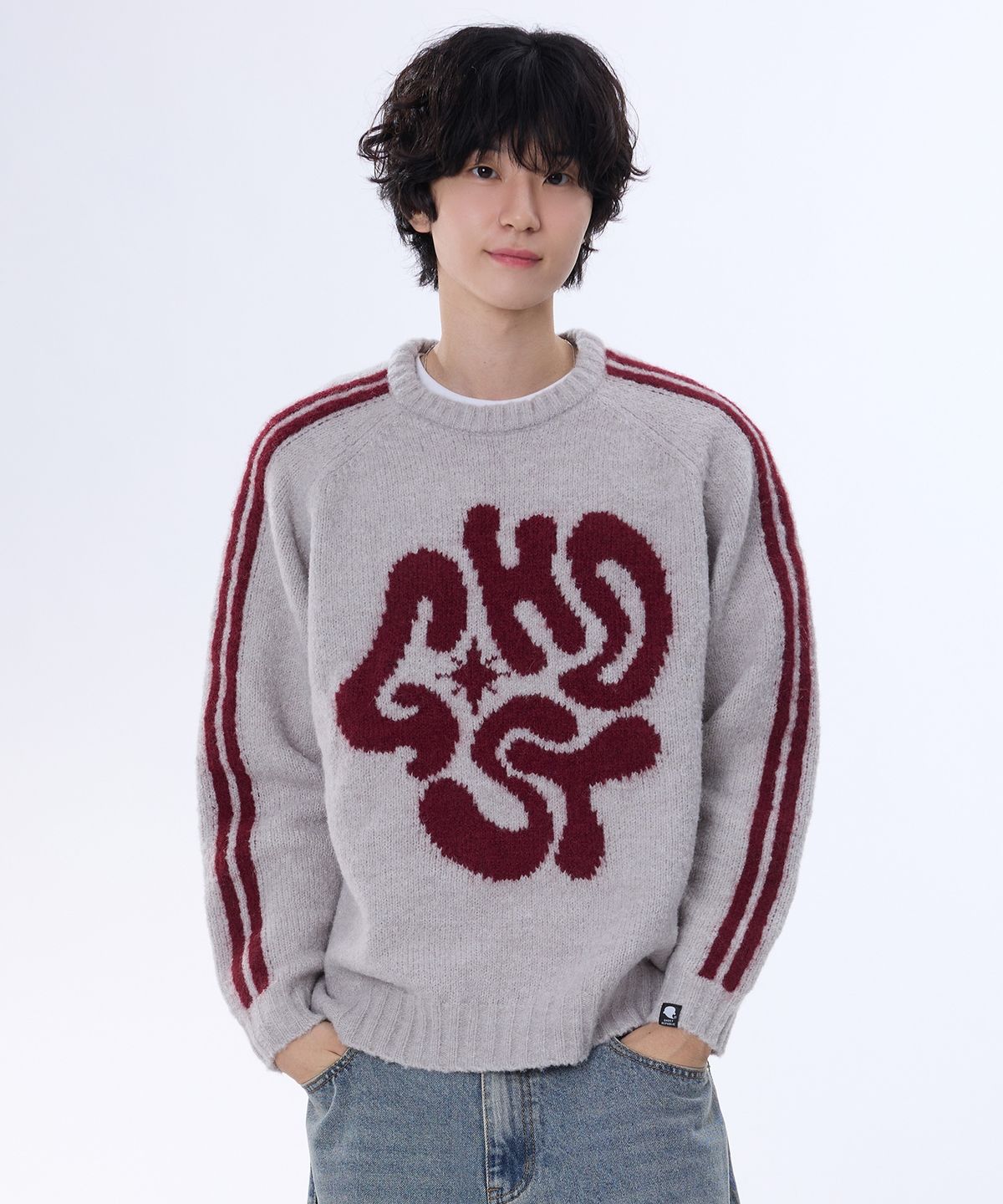 고스트리퍼블릭(GHOST REPUBLIC) 모헤어 그래픽 래글런 트랙 부클 니트 4Color GKM-159