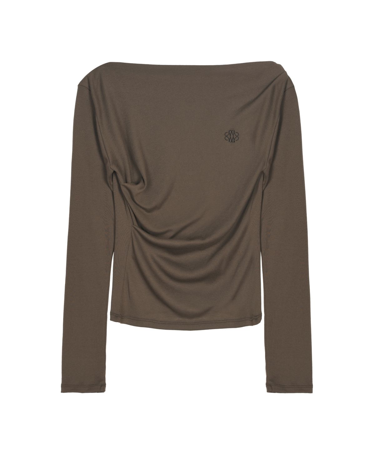 닉앤니콜(NICK&NICOLE) SHIRRING DRAPE BOAT NECK TOP_BROWN
