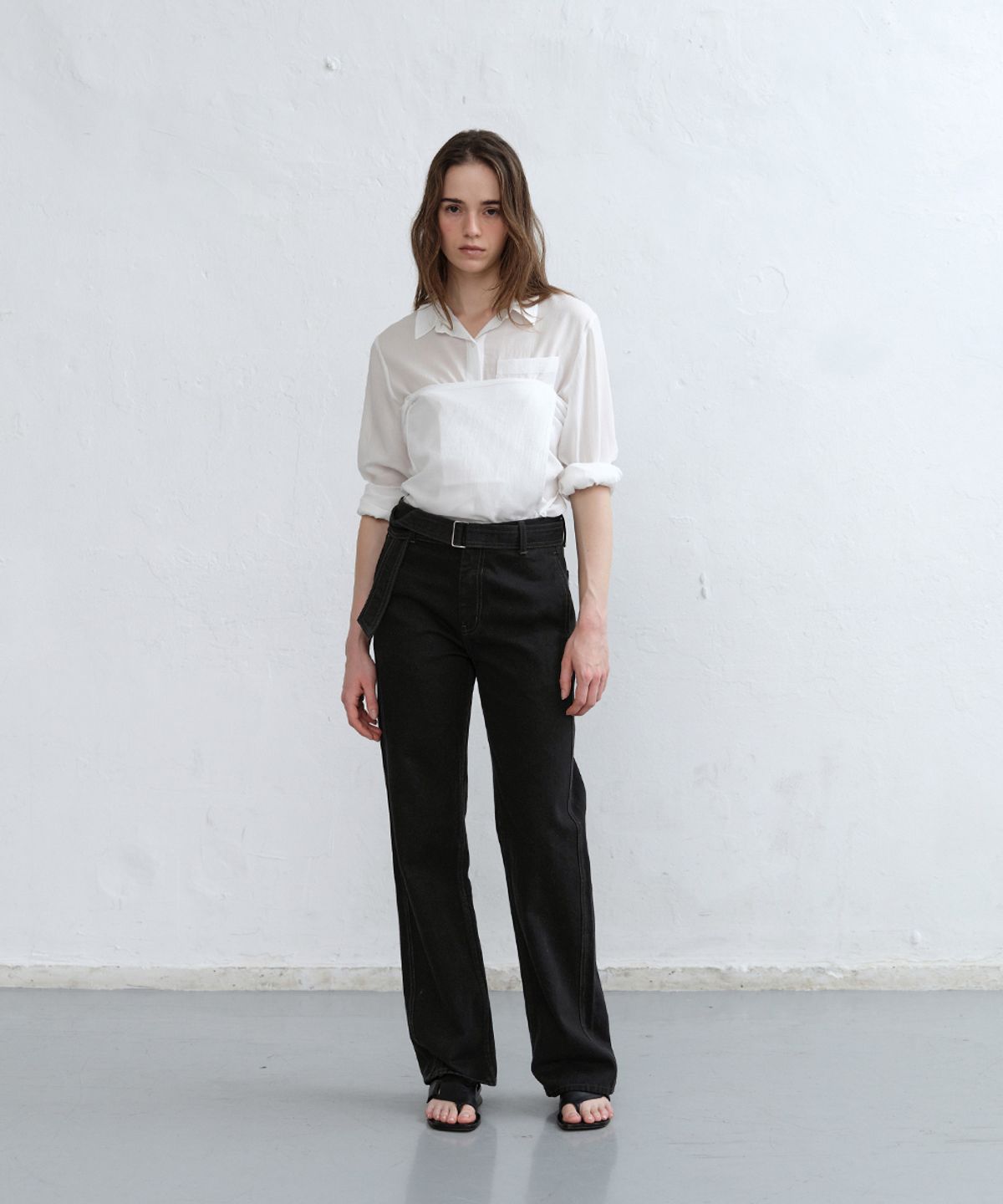 로우타이드(LOW TIDE) STITCHED BELT COTTON PANTS [BLACK]