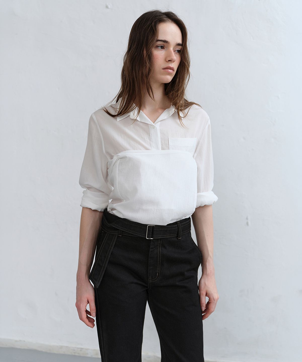로우타이드(LOW TIDE) STITCHED BELT COTTON PANTS [BLACK]
