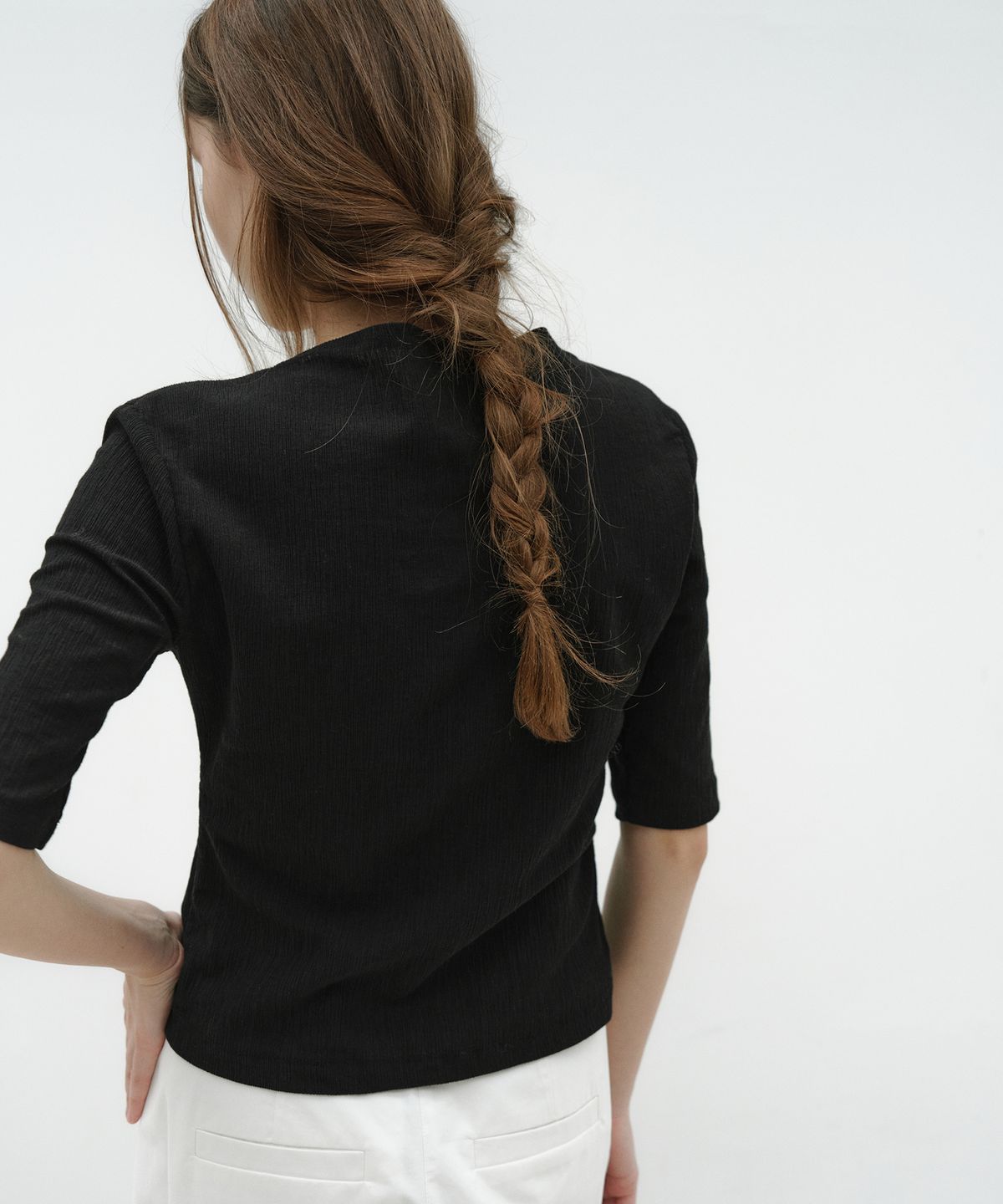 로우타이드(LOW TIDE) PLEATS HALF TOP [BLACK]