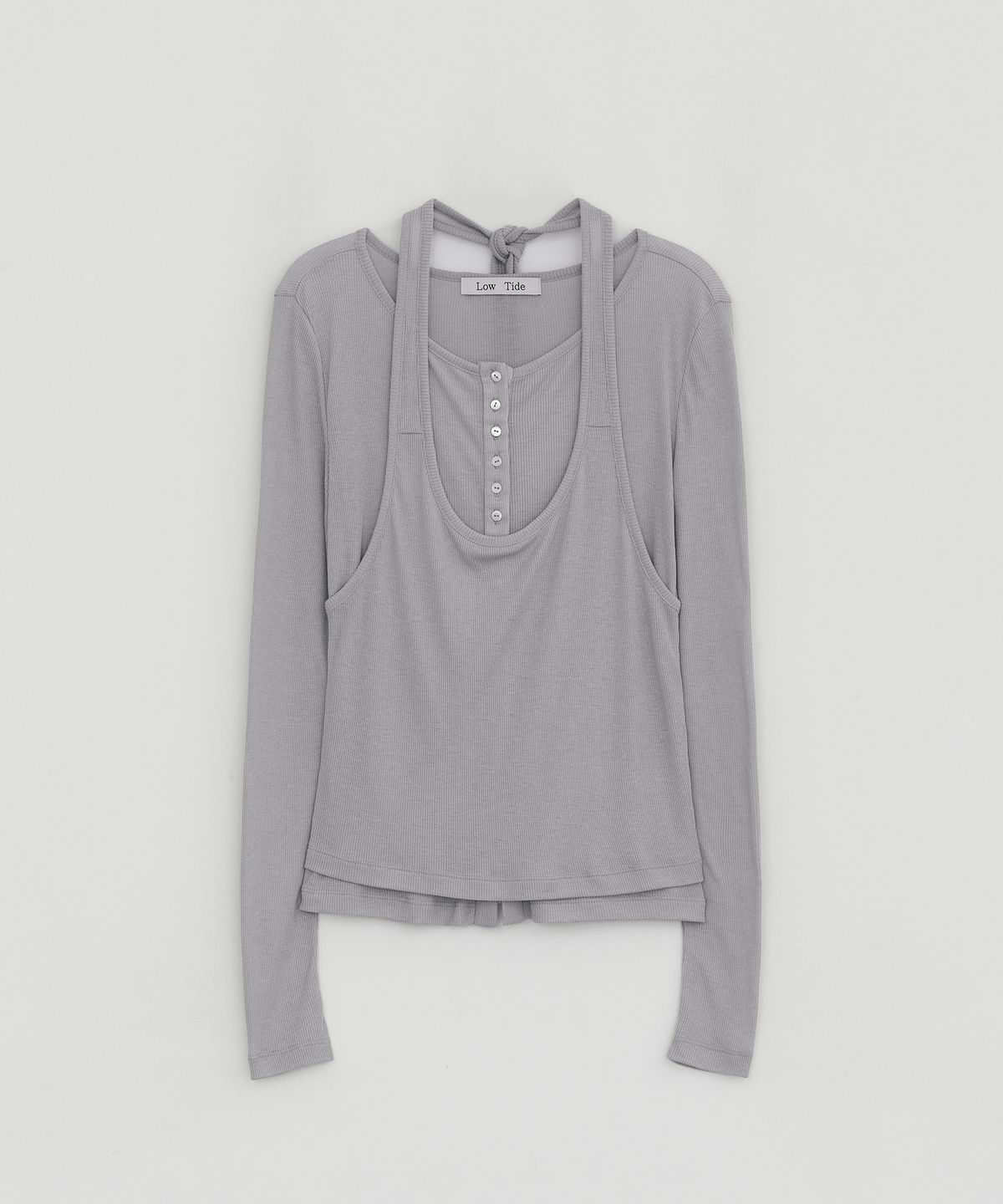 로우타이드(LOW TIDE) LAYERED BUTTON T-SHIRT [GREY]