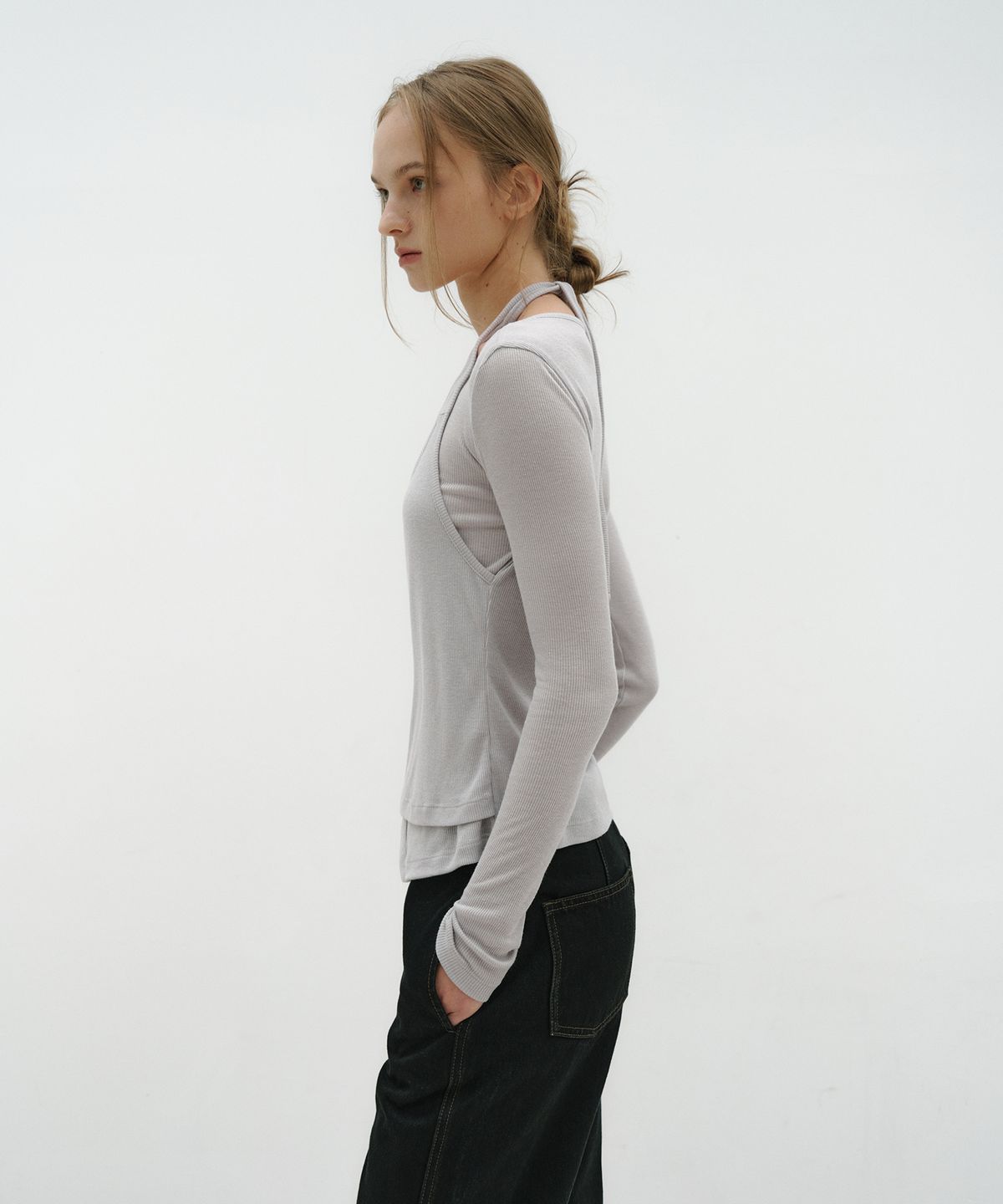 로우타이드(LOW TIDE) LAYERED BUTTON T-SHIRT [GREY]