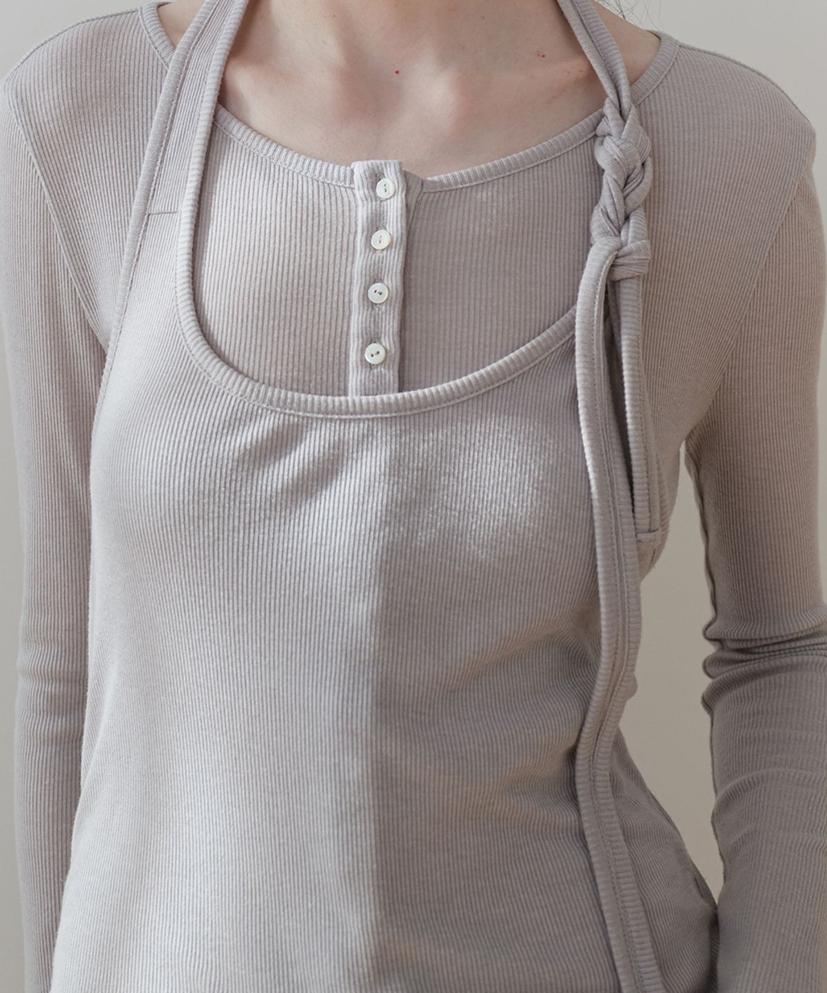 로우타이드(LOW TIDE) LAYERED BUTTON T-SHIRT [GREY]