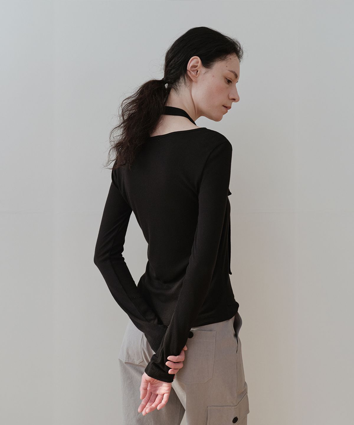 로우타이드(LOW TIDE) LAYERED BUTTON T-SHIRT [BLACK]