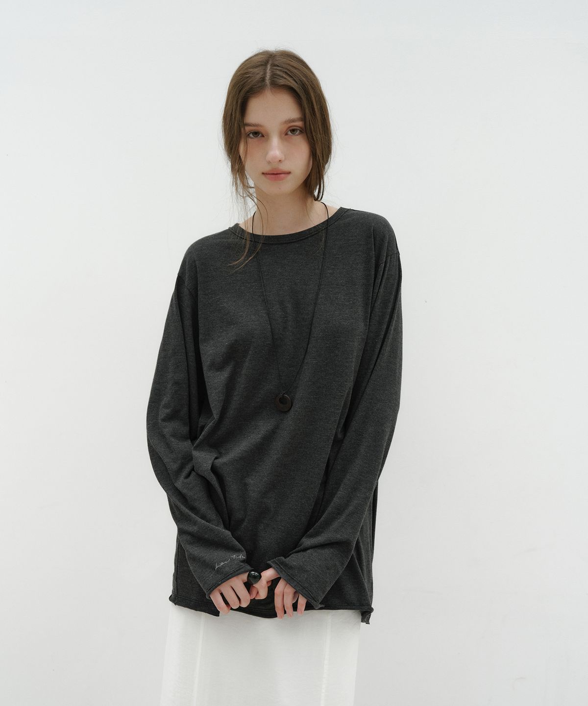 로우타이드(LOW TIDE) RAW CUT T-SHIRT [CHARCOAL]